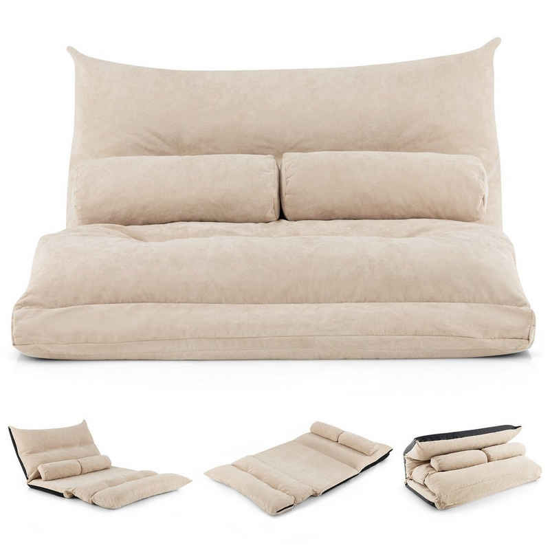 COSTWAY Sofa Bodensofa, verstellbare Rückenlehne, 3in1 Schlafsofa mit Kissen