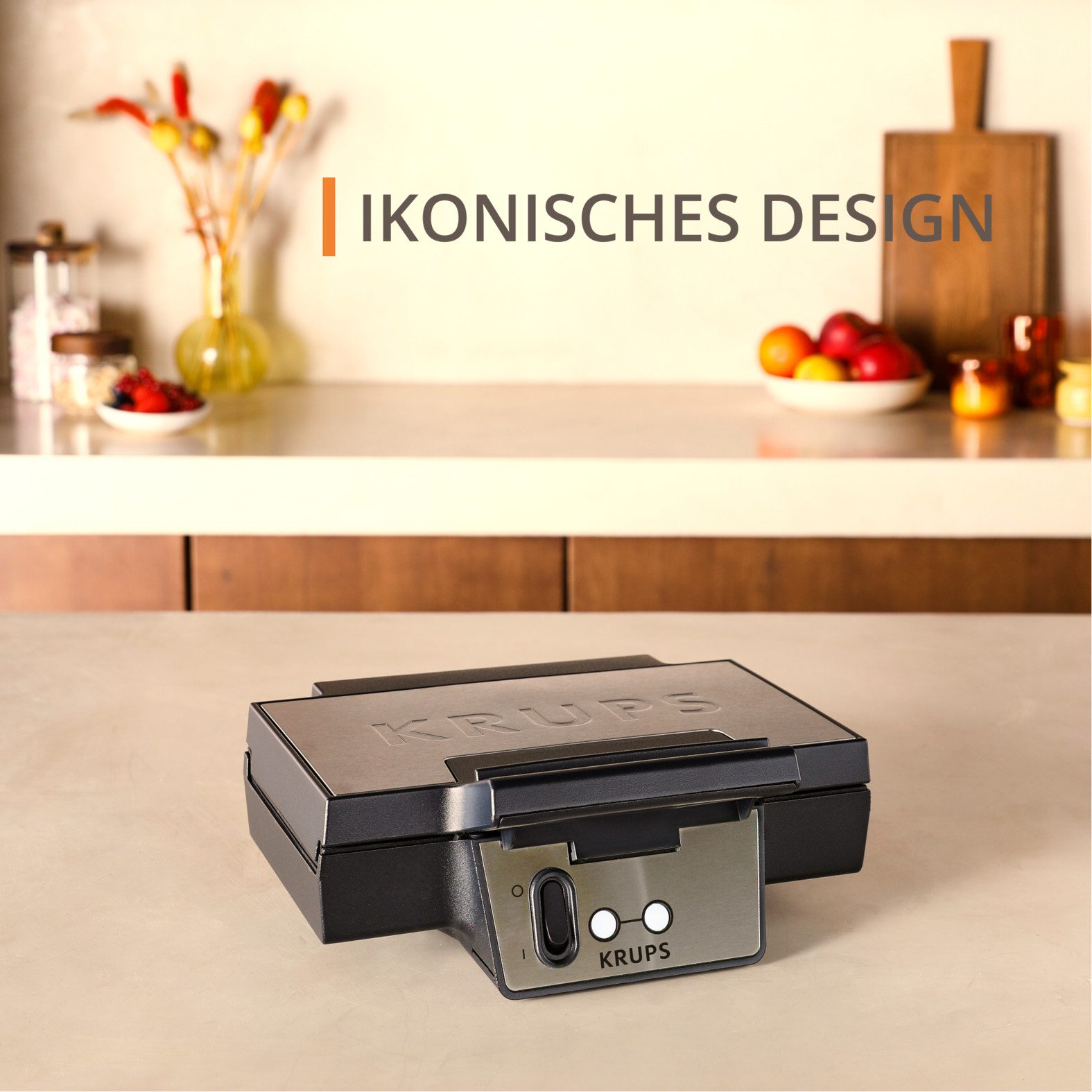 Krups Waffeleisen Iconic mit elegantem Design, Keramik-Antihaftbeschichtung, 850 W, extra-tiefe Platten, Maße: 23,4 x 26,5 x 10,8 cm, FDK261