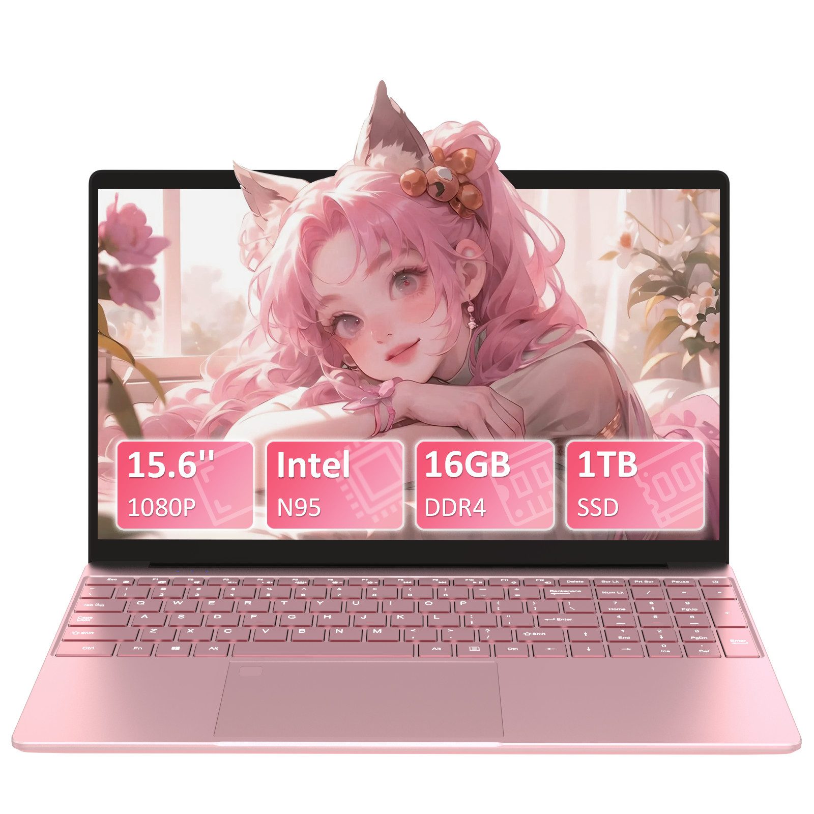 Auusda T152A Laptop, 15.6 Zoll, Intel N95, 16GB RAM, 512GB/1TB NVMe SSD Notebook (39,6 cm/15.6 Zoll, Intel Alder Lake-N95, 1024 GB SSD, with Fingerprint Unlock, Cooling Fan, Webcam, Dual Speakers, Mini HDMI)
