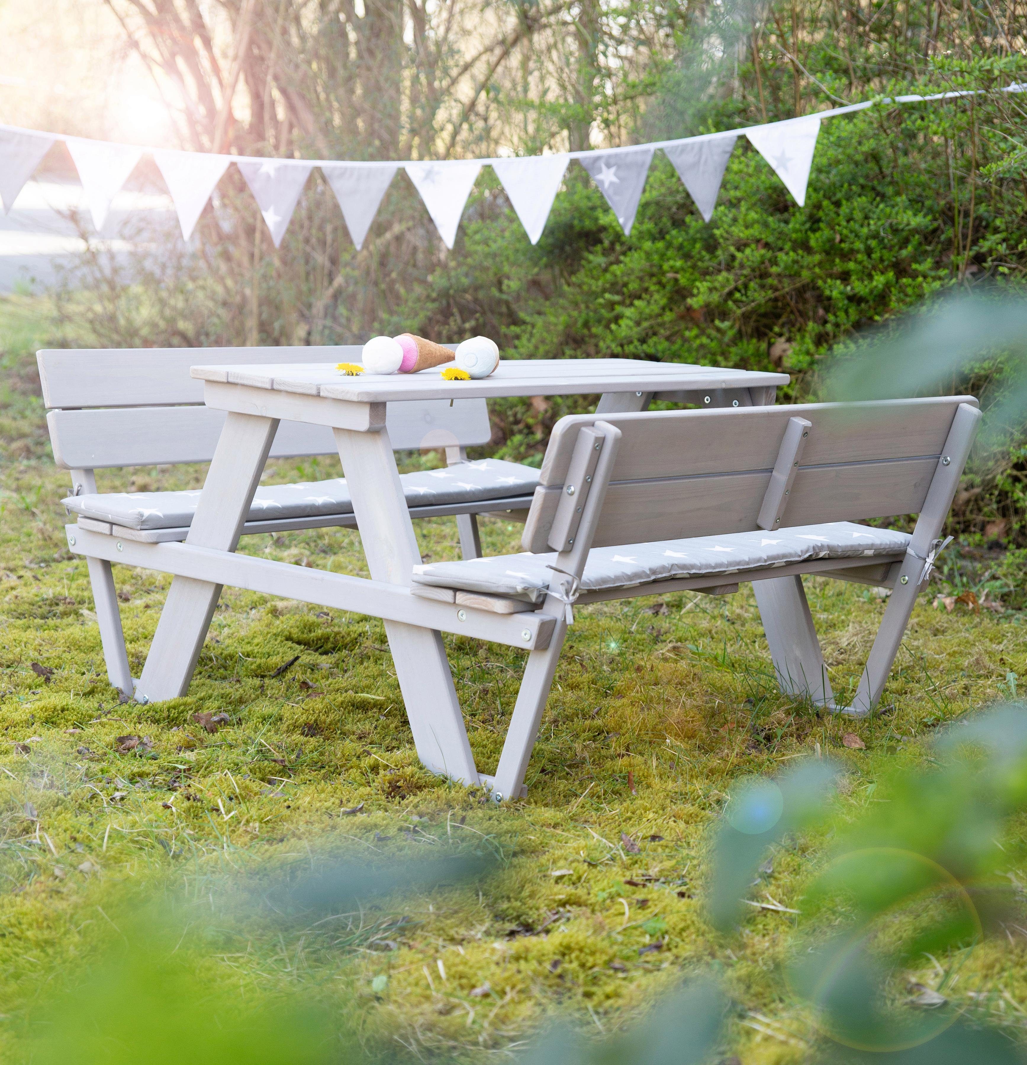 for 4 Outdoor roba® Grau, mit Deluxe, Picknick Kindersitzgruppe Lehne