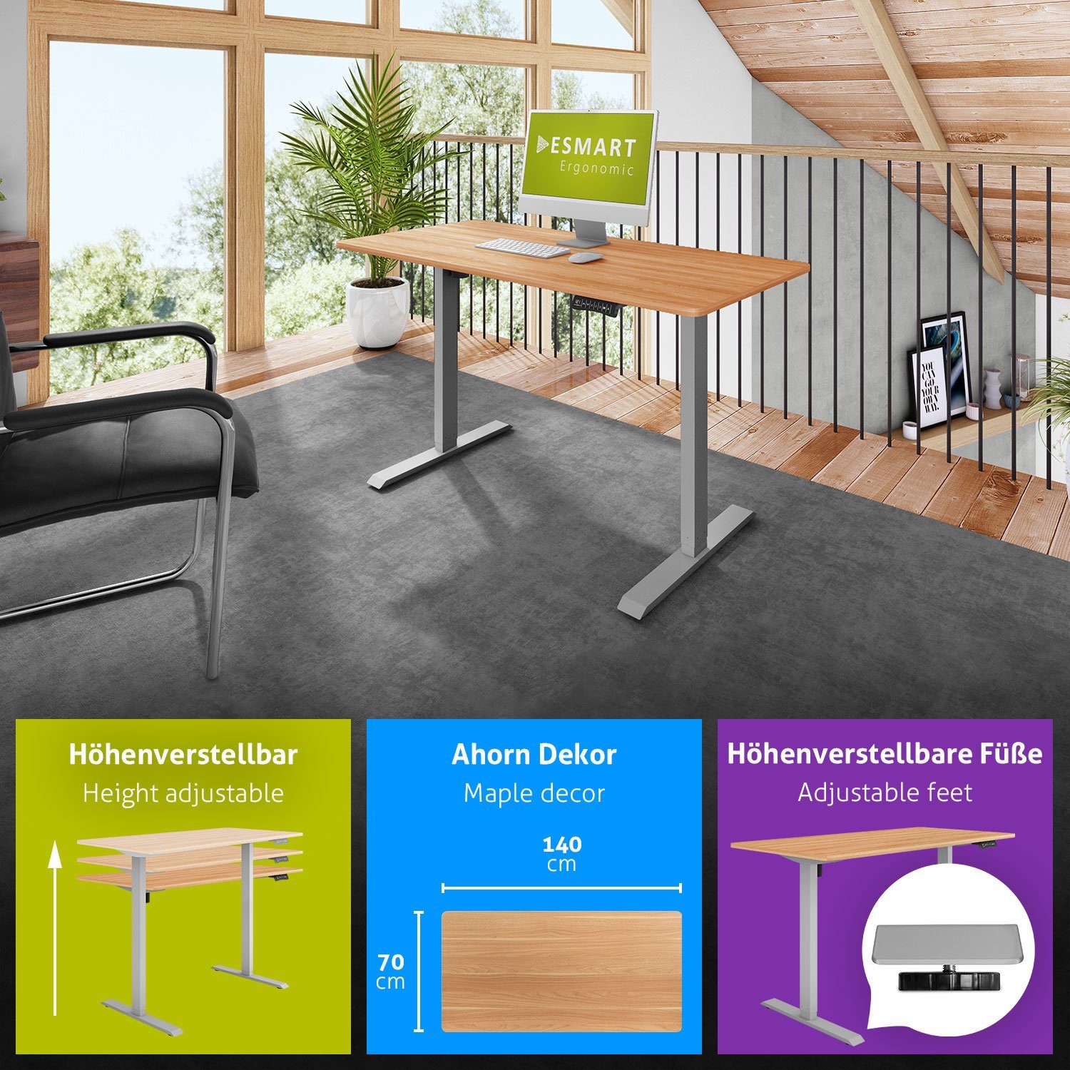 ESMART Schreibtisch ESMART Germany, ETX-121 Elektrisch höhenverstellbarer Schreibtisch