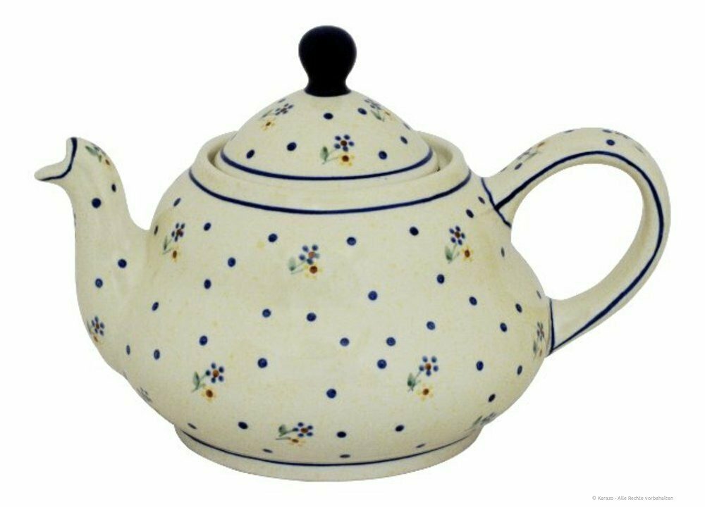 Bunzlauer Keramik Teekanne 2,0 Liter Teekanne mit bauchiger Silhouette auf zwei Ebenen, Dekor 111, 2,00 l
