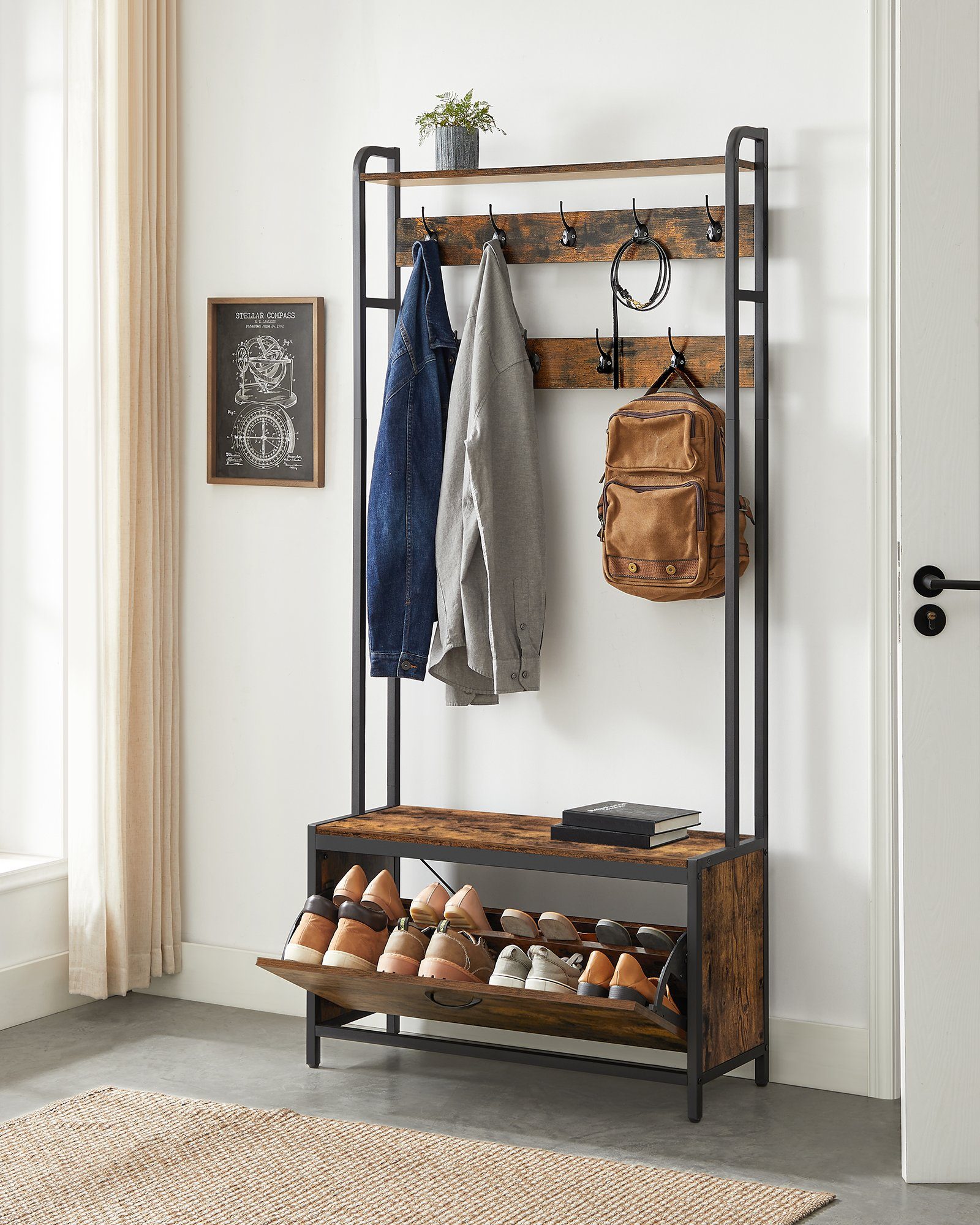 VASAGLE Garderobenständer Garderobe, mit Sitzbank, 30 x 85 x 180 cm günstig online kaufen