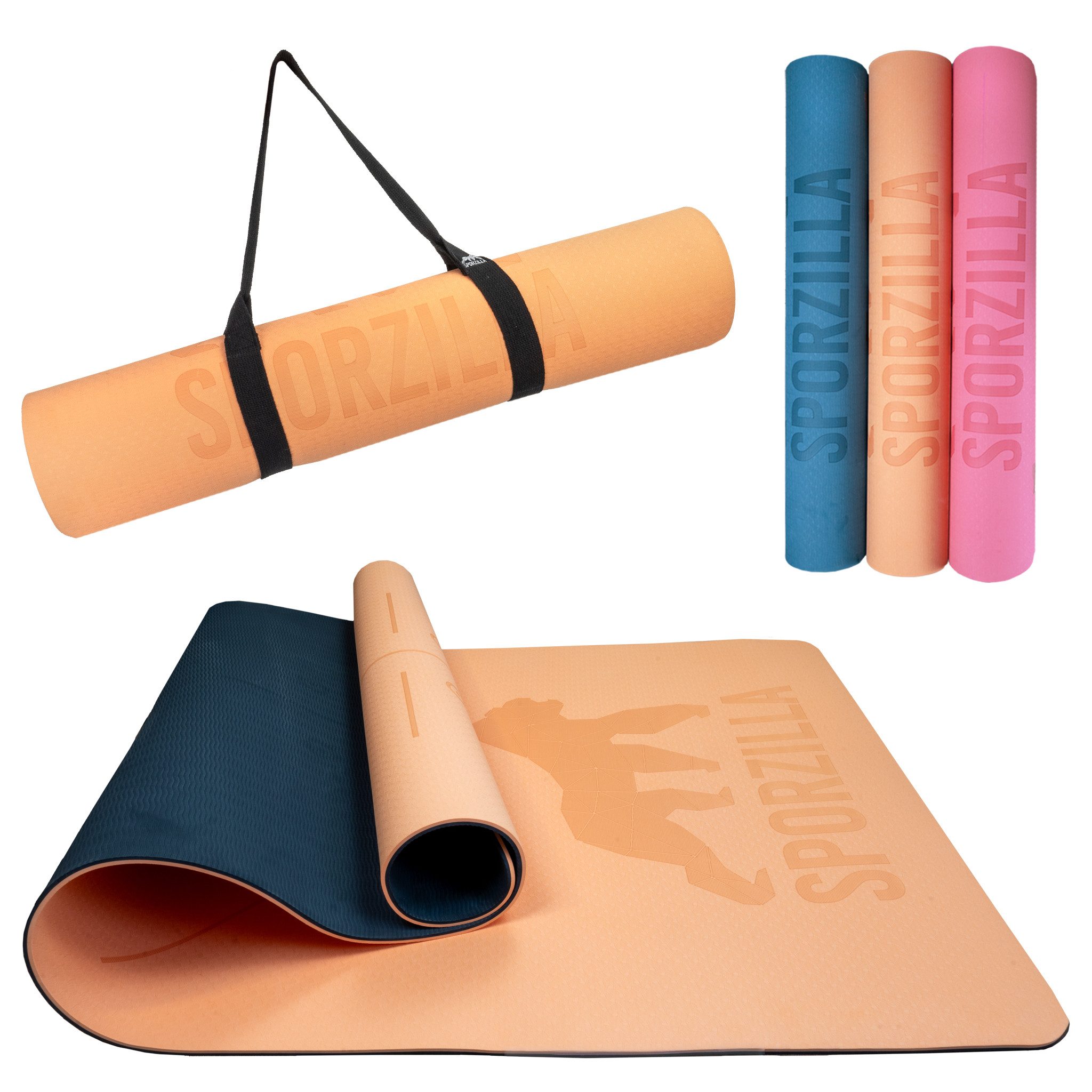 Sporzilla Fitnessmatte XL Yogamatte extra breit 80 cm, rutschfest, mit Hilfslinien, 8 mm dick