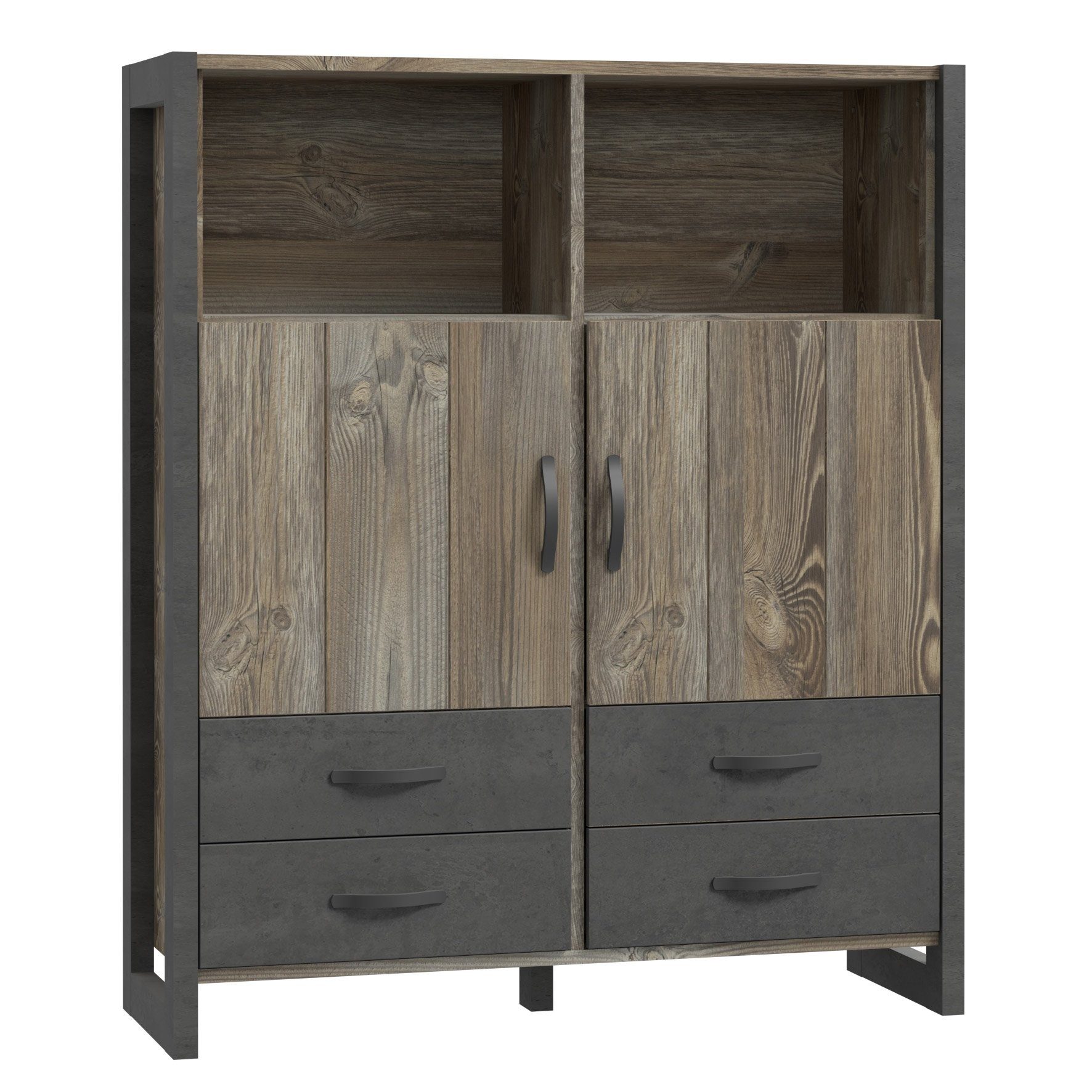 Newroom Highboard Porter, Highboard Betonoptik und Picea Kiefer Modern Kommode Sideboard