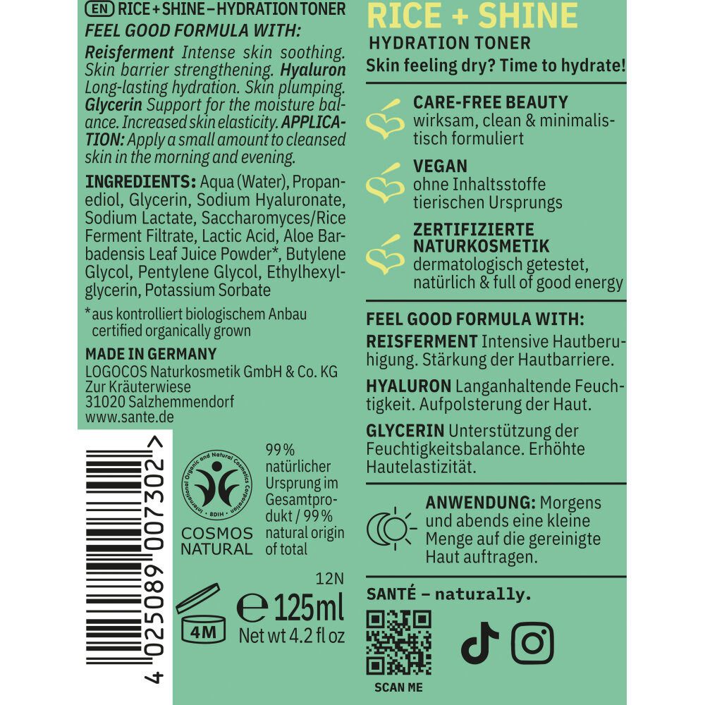 SANTE Gesichtspflege Rice Shine Hydration, 125 ml