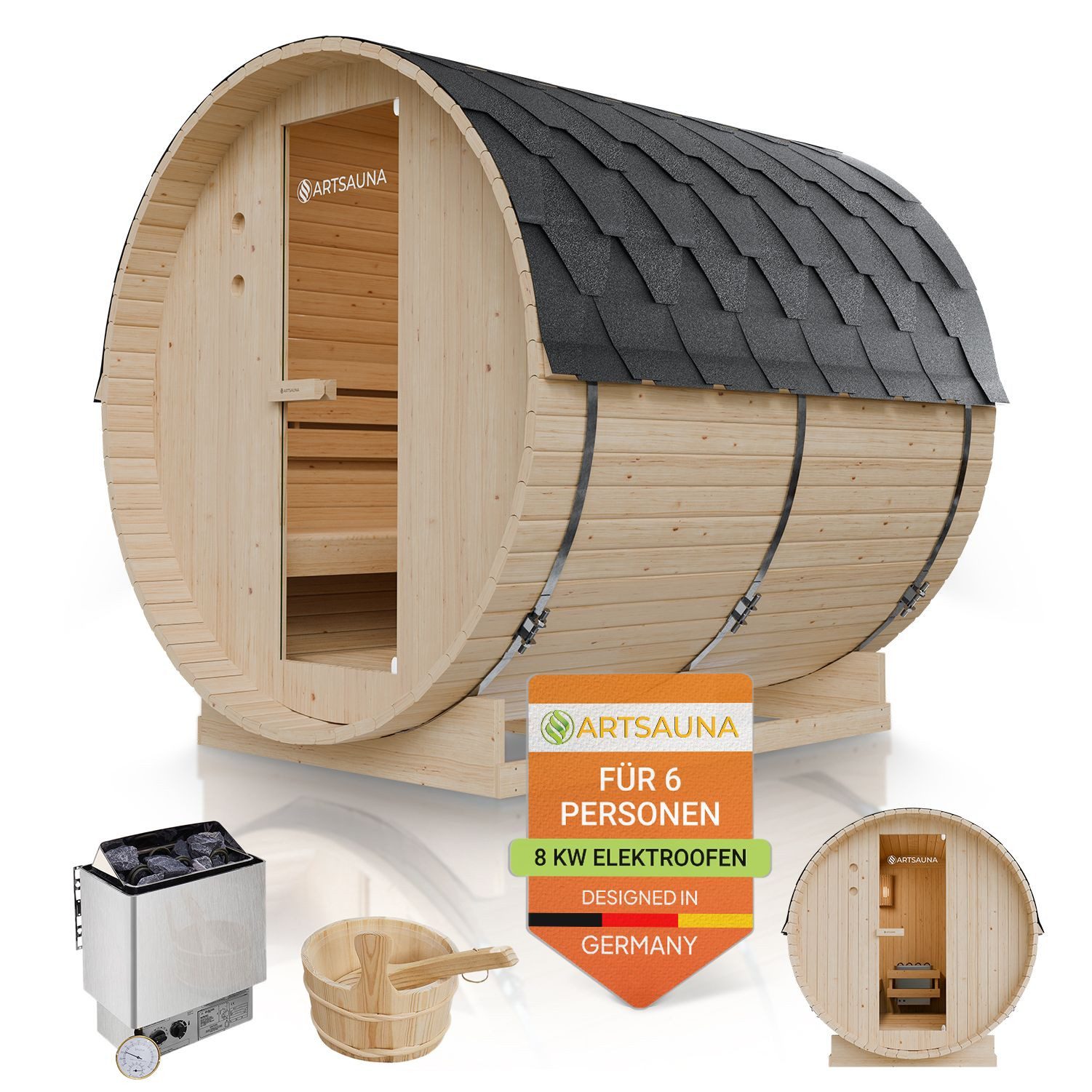 Artsauna Fasssauna Spitzbergen 220, BxTxH: 191 x 220 x 193 cm, für 6 Person günstig online kaufen