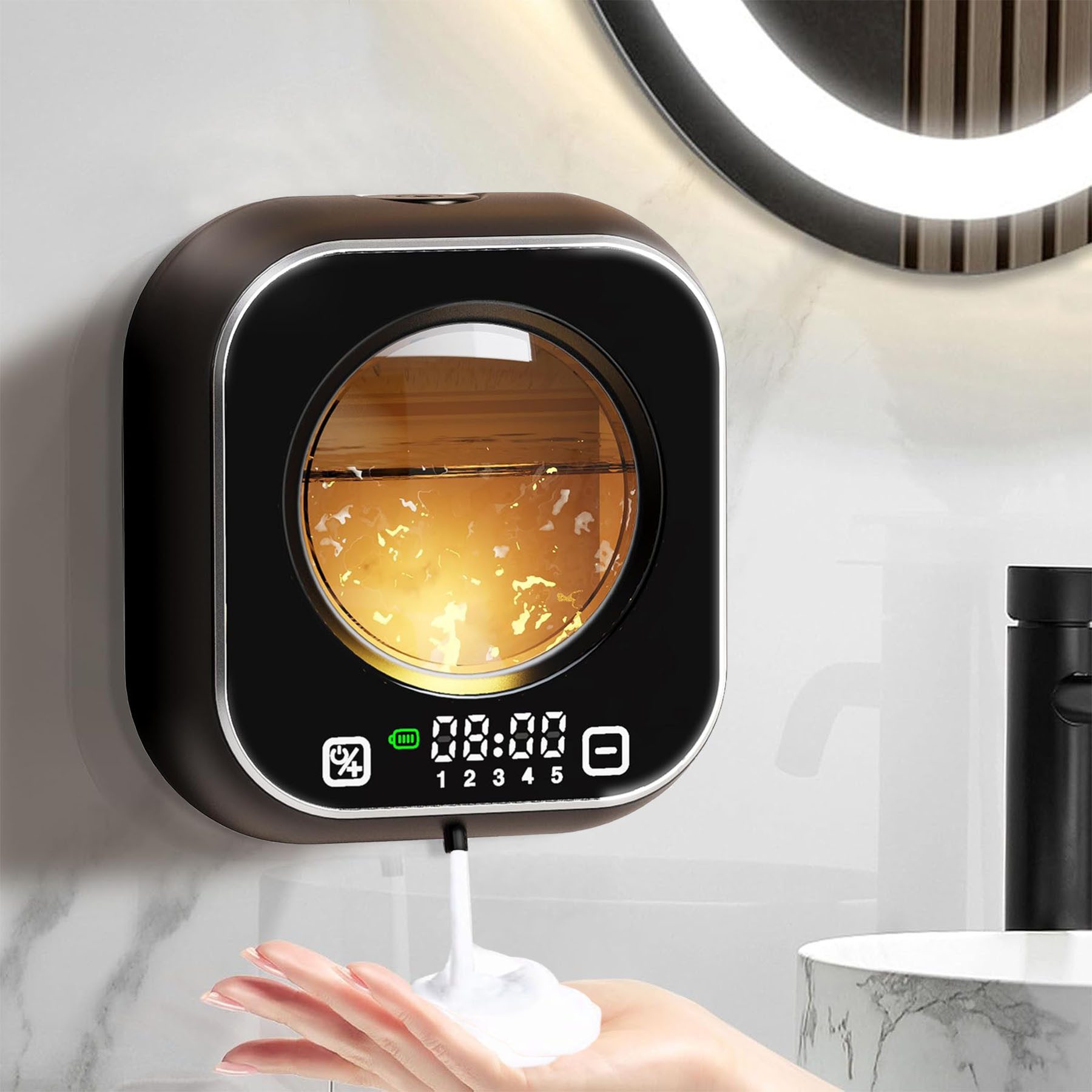 Senmudi Seifenspender Automatischer Seifenspender, 320 ml, 5-stufige Schaumregulierung, (USB-wiederaufladbar, mit Ambientelicht und bis zu 80 Tagen Laufzeit, IPX5 Wasserdicht, Geeignet für Küche, Bad, Büro, Schule, Hotel usw), Es ist das perfekte Geschenk für Familie, Freunde oder den Partner