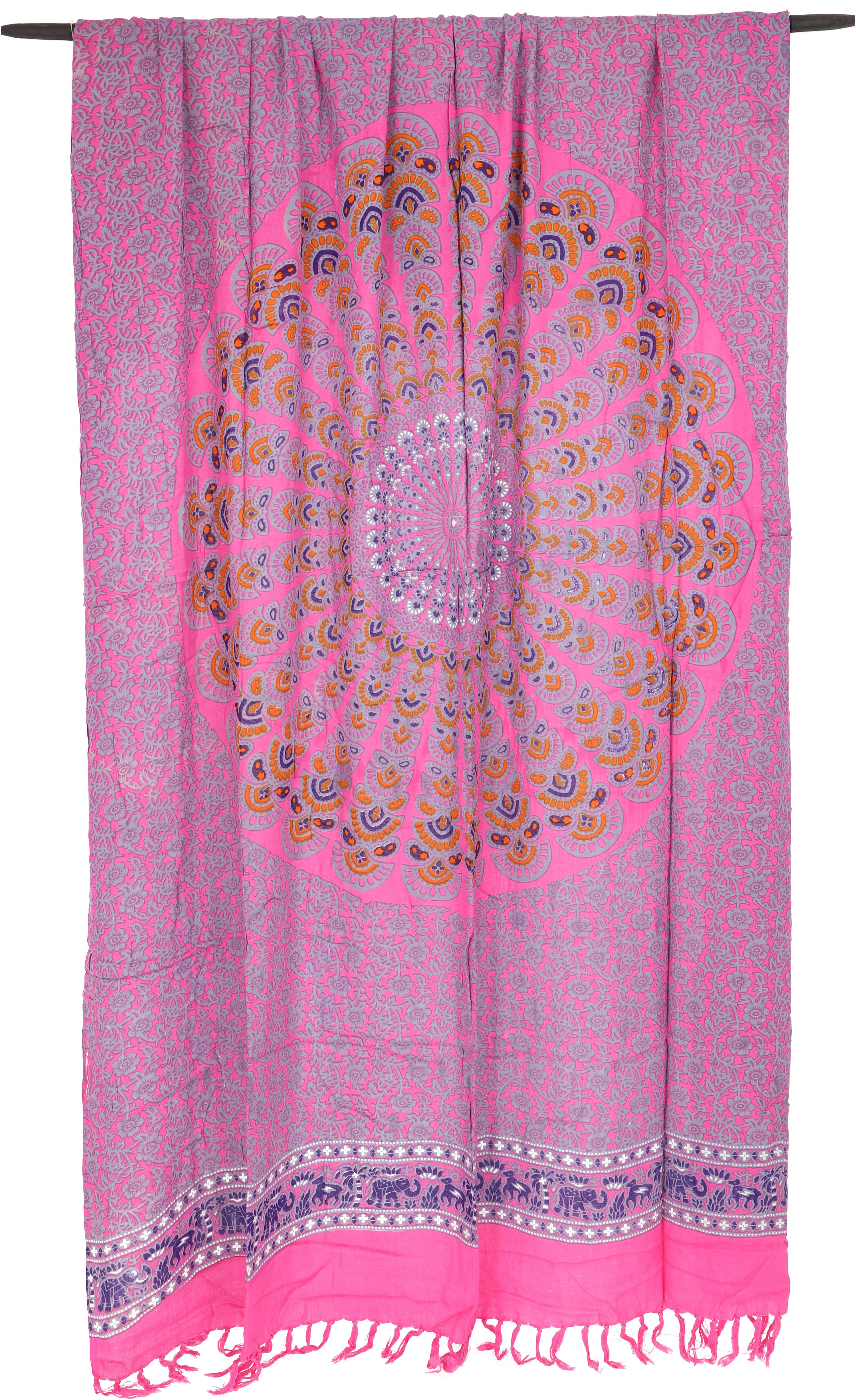 Guru-Shop Sarong Bali Sarong, Wickelrock, pink/grau Wandtuch, Mandala