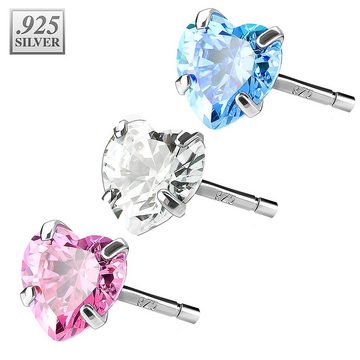 Taffstyle Paar Ohrstecker Ohrringe 925 Silber Herz Ohrstecker Zirkonia Herzform Stein Solitär (Pink), Geschenke für Frauen Freundin zum Geburtstag Weihnachten Valentinstag