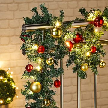 Kunstgirlande Christbaumschmuck, 2x Weihnachtsgirlande 5m,Tannengirlande mit 100 LED warmweiß inkl.Deko. Girlande Weihnachten Innen Außen Treppen Kamine Weihnachten,Festgirlanden, Clanmacy