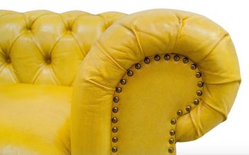 Casa Padrino Chesterfield-Sofa Luxus Chesterfield 2er Sofa Gelb 242 x 100 x H. 71 cm - Luxus Leder Möbel