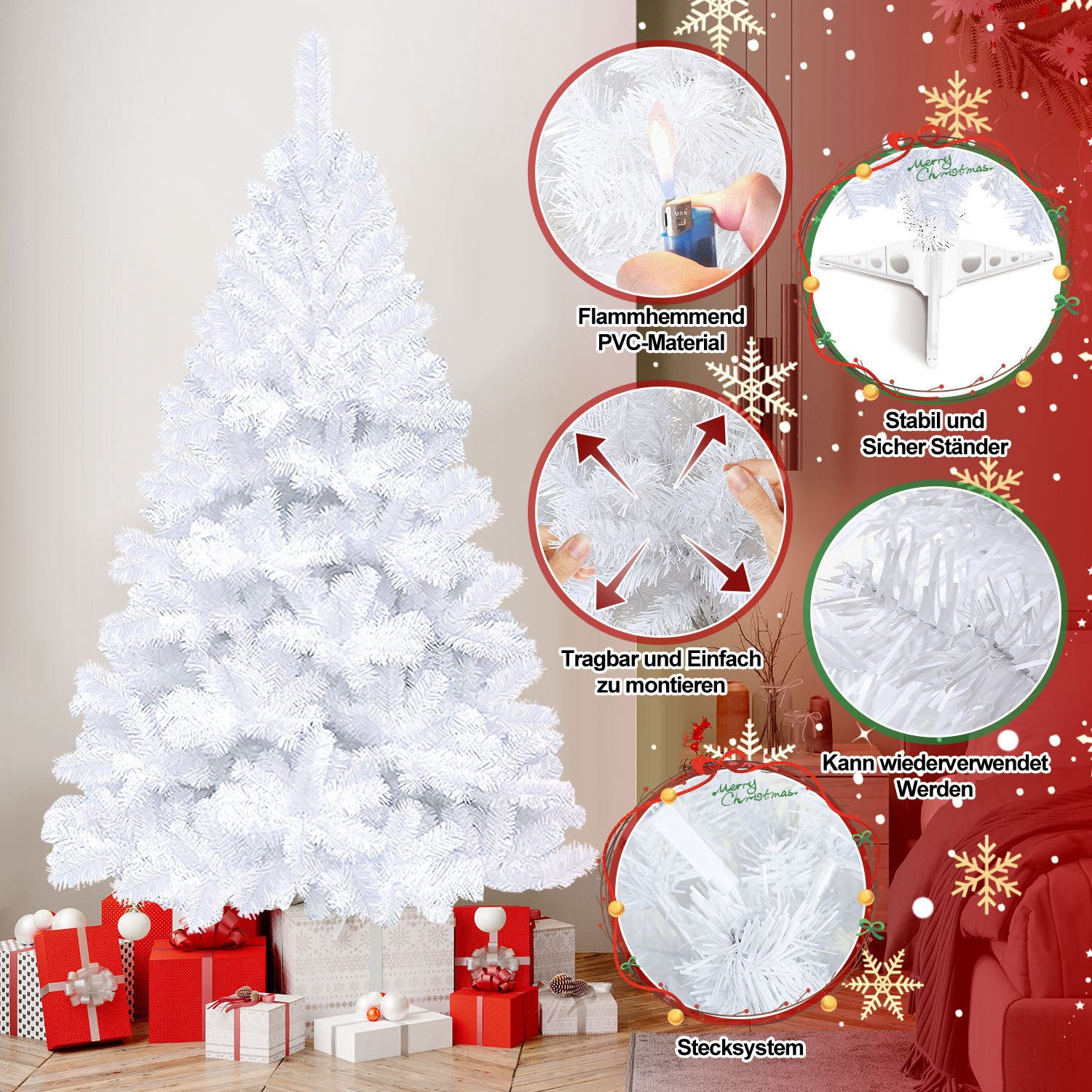 Clanmacy Künstlicher Weihnachtsbaum 120-210cm,Tannenbaum,Weihnachtsbaum mit Faltbarem ständer,Tannenbaum, Tannenbaum, Gute Kompression, nicht leicht verformt – Bild 4 von 5