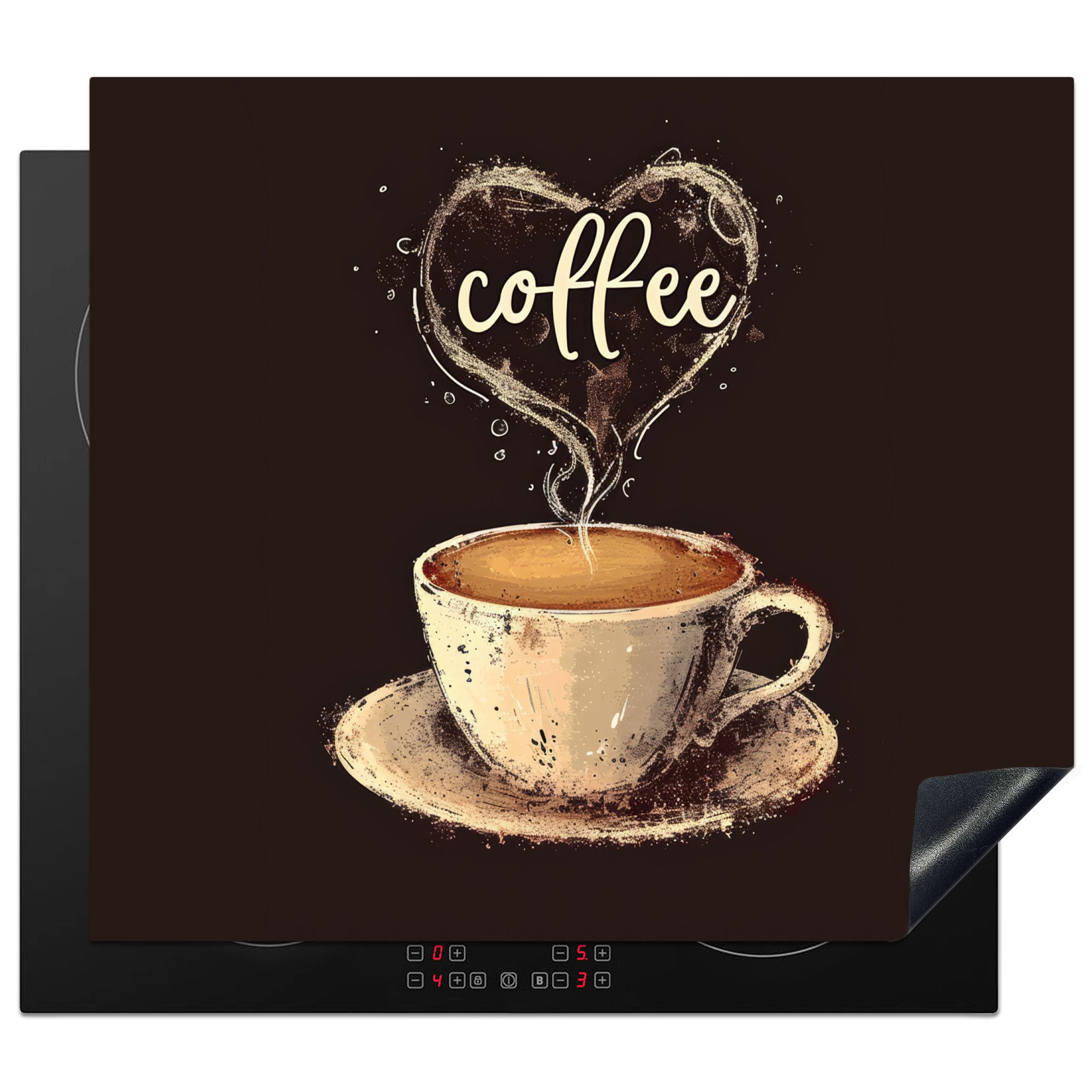 MuchoWow Herd-Abdeckplatte Kaffee - Zitat - Herz - Kaffee, Vinyl, (1 tlg), Ceranfeldabdeckung Küche, Herdabdeckplatte Einteilig, 60x52 cm