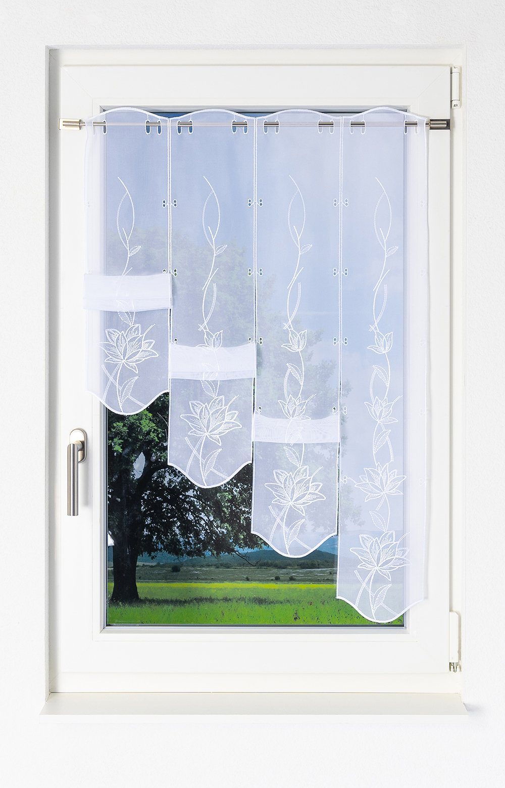 St), 95x48cm Kelchblüten, Plauener Panneaux transparent, Spitze®, weiß Panneaux HxB (1