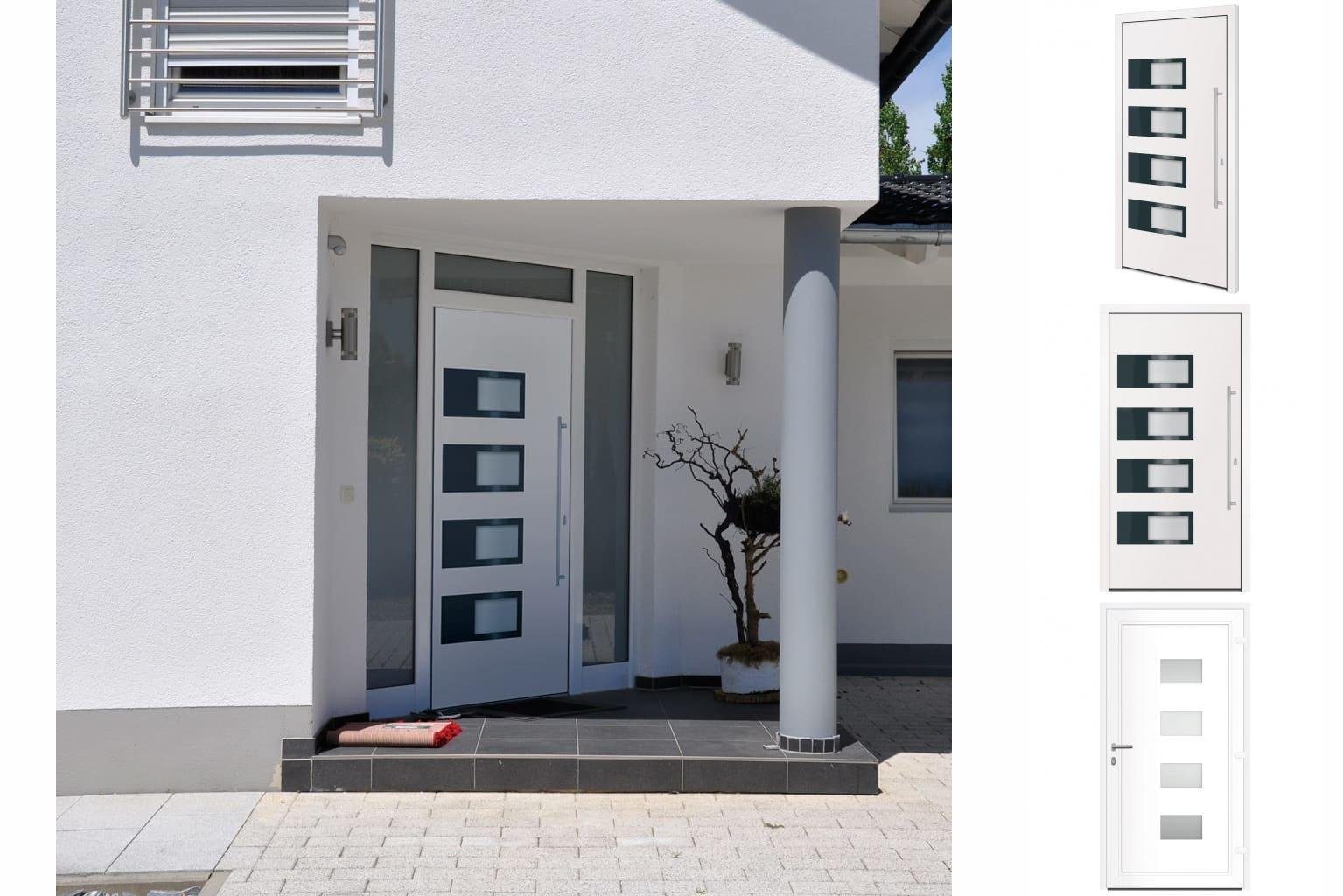 vidaXL Haustür Haustür Weiß 100x200 cm Aluminium und PVC Haus Eingangstür Glas-Elemen