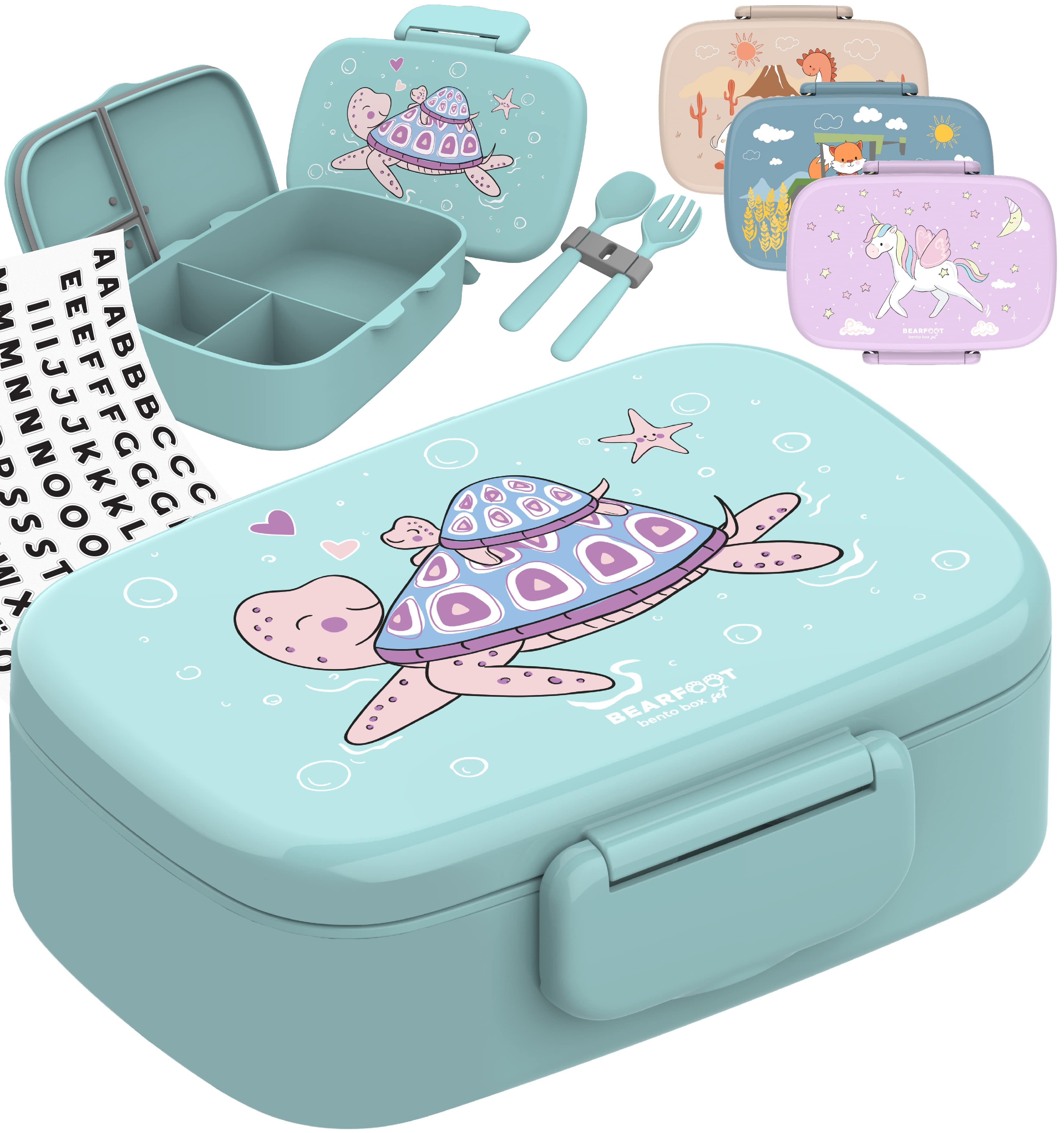 BEARFOOT Lunchbox Brotdose Kinder Fächern, leicht & auslaufsicher- Schildkröte, Kindergarten und Schule - Mädchen und Jungen, Vesperbox, Snackbox