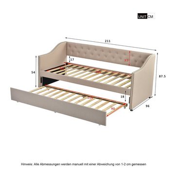 REDOM Bett Polsterbett Schlafsofa mit 2 herausnehmbaren Schubladen (Ohne Matratze), Strapazierfähiger Leinenstoff Jugendbett Kinderbett Gästebett