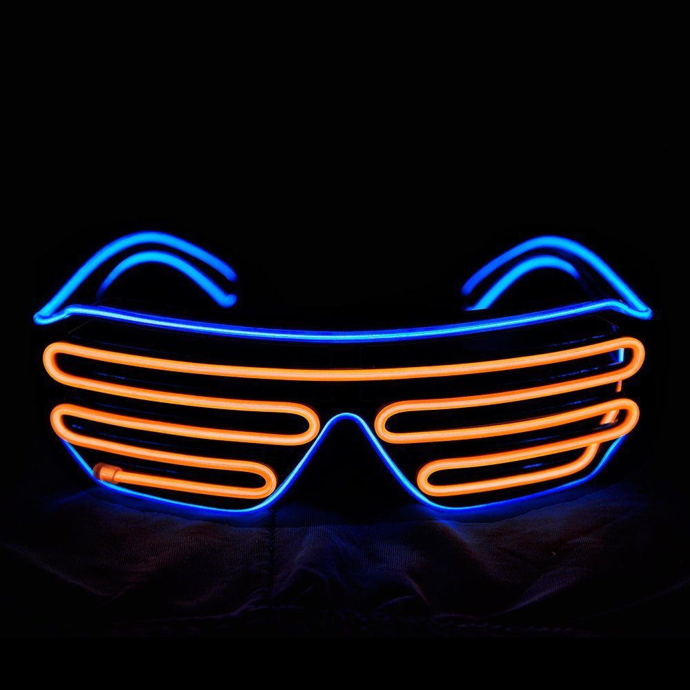 GelldG Brille LED Brille, Neon Leuchtbrille, Party Brille, Leuchten, Sonnenbrille Eisblauer Rahmen/Orangefarbener Spiegel
