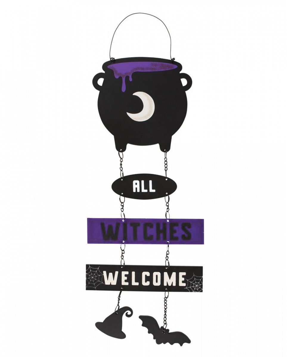 Horror-Shop Dekofigur All Witches Hexen Welcome - Hängeschild mit Kessel