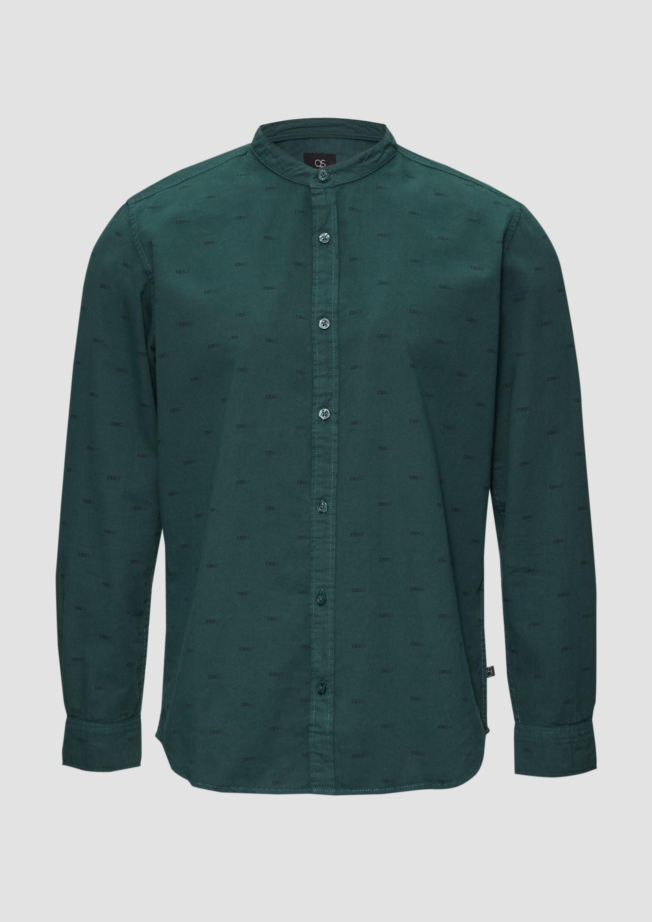 QS Langarmhemd Hemd Slim Fit: Gewaschenes Hemd mit All-over-Print