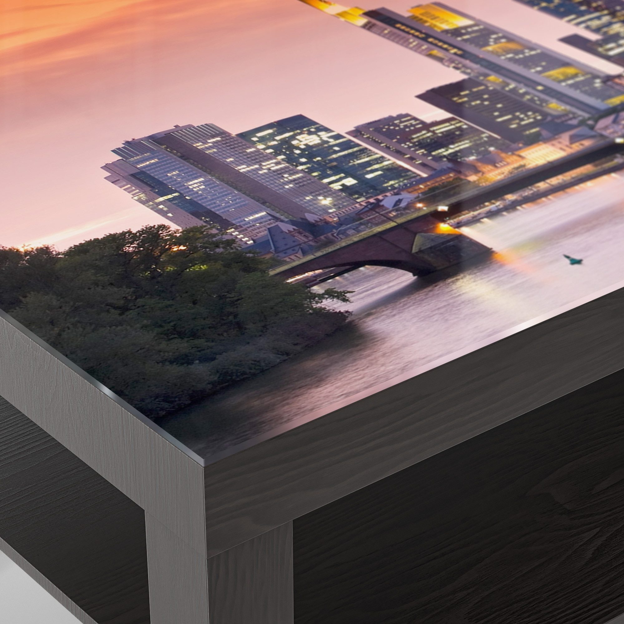 DEQORI Couchtisch 'Frankfurt im Abendglanz', Glas Beistelltisch Glastisch modern