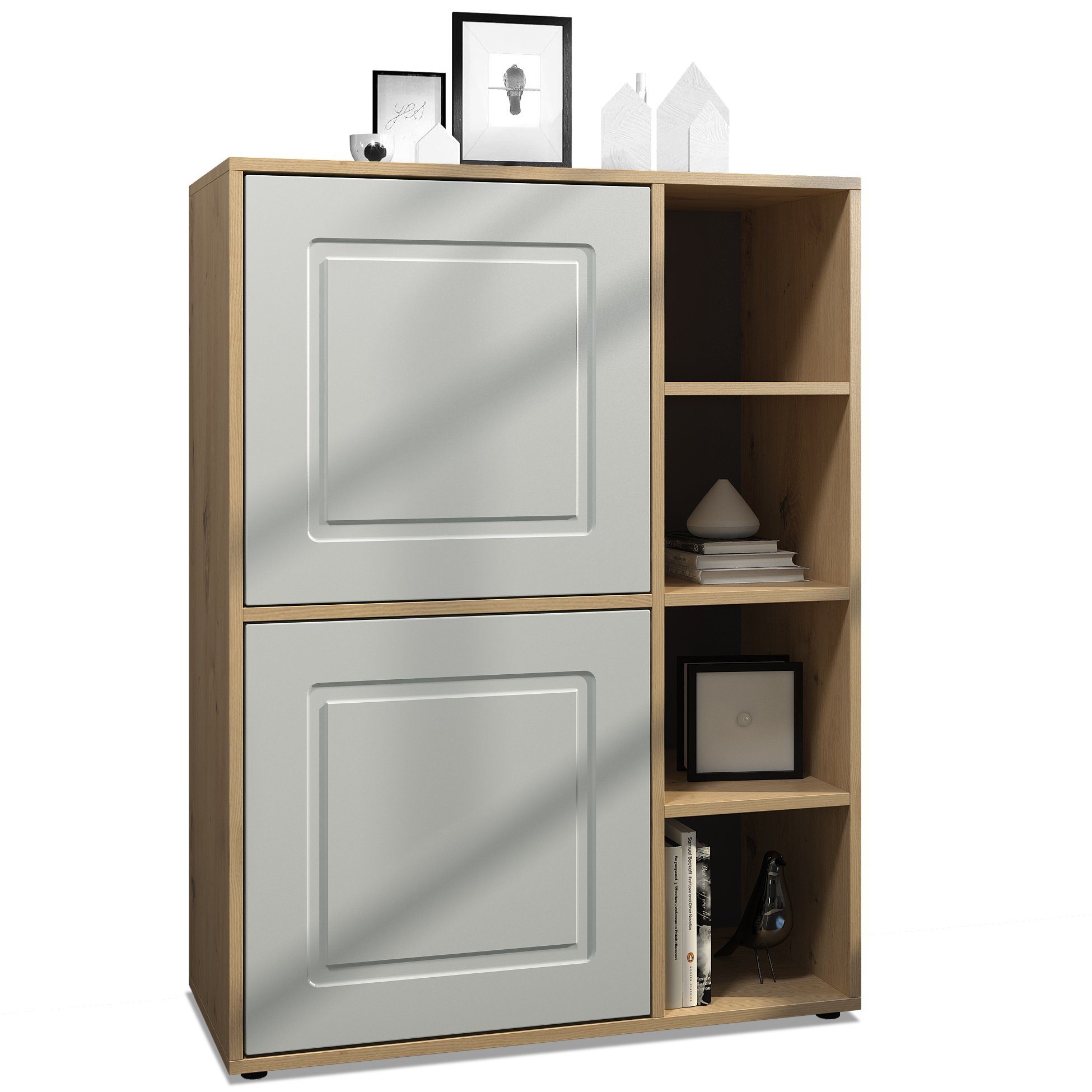 Möbelhandel Klipenstein Highboard NOAH V1, Kommode Schrank Landhaus, Korpus Eiche Artisan