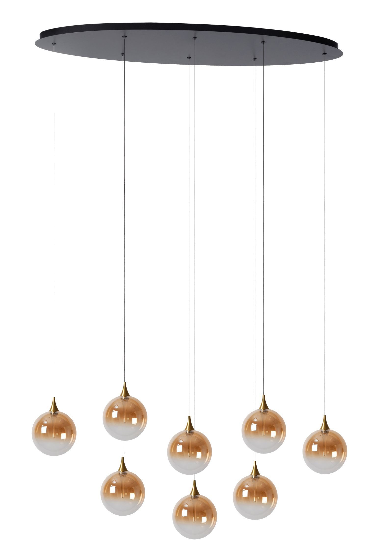 Licht-Erlebnisse Pendelleuchte WERIN, LED fest integriert, Warmweiß, LED Rauchglas Metall H: max. 206 cm Schwarz Bernstein Kugel Schirm