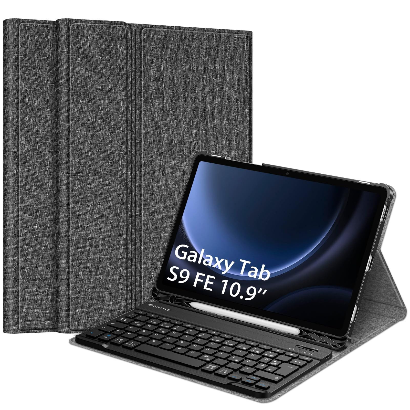 Fintie Tablet-Hülle + Tastatur für Samsung Galaxy Tab S10 Lite/S10 FE/S9 FE 10.9" & S9 11", Keyboard Cover mit Magnetisch Abnehmbarer Deutscher Bluetooth Tastatur