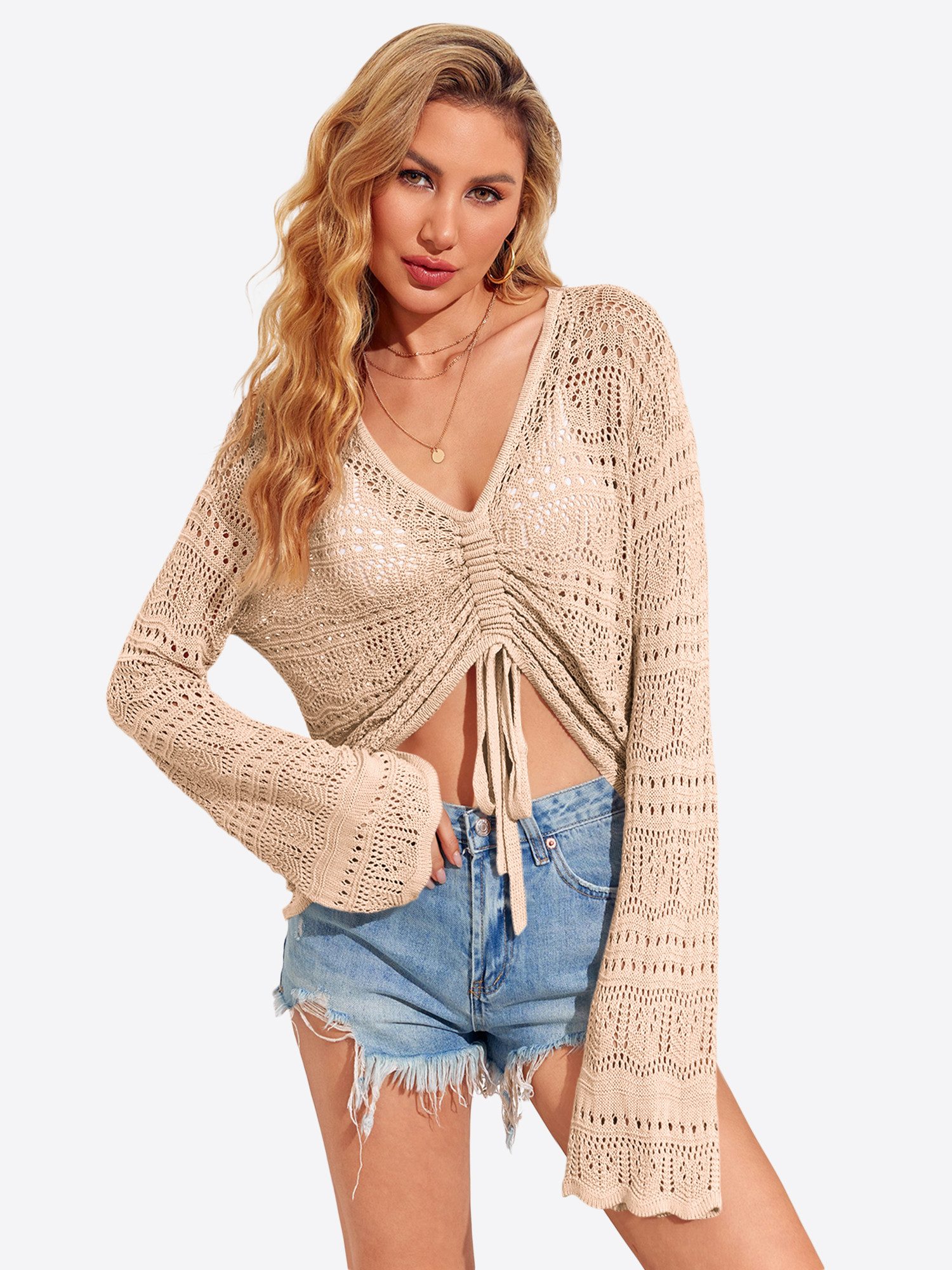 Imily Bela Strickpullover Damen Cover-up-Strickpullover mit Aussparung (Packung, 1-tlg., 1per-Pack) Print