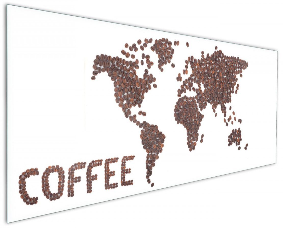 Wallario Küchenrückwand Weltkarte mit Schriftzug aus Kaffeebohnen, (1-tlg)