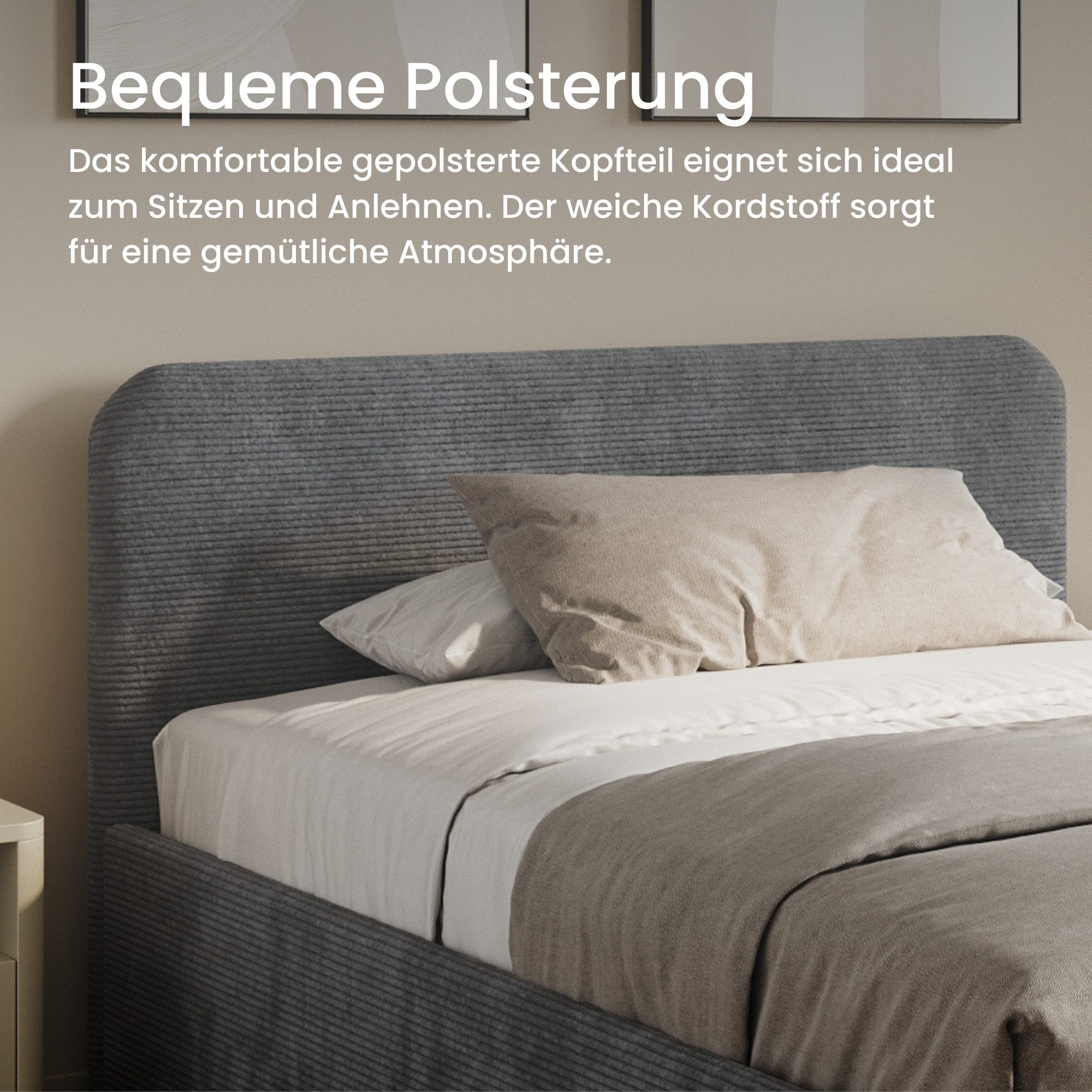 Home Collective Polsterbett Bett mit Stauraum, verstellbarem Lattenrost, viele Größen (Größen: 100x200 120x200 140x200 160x200 180x200 200x200, hochwertiger Kor – Bild 5 von 5