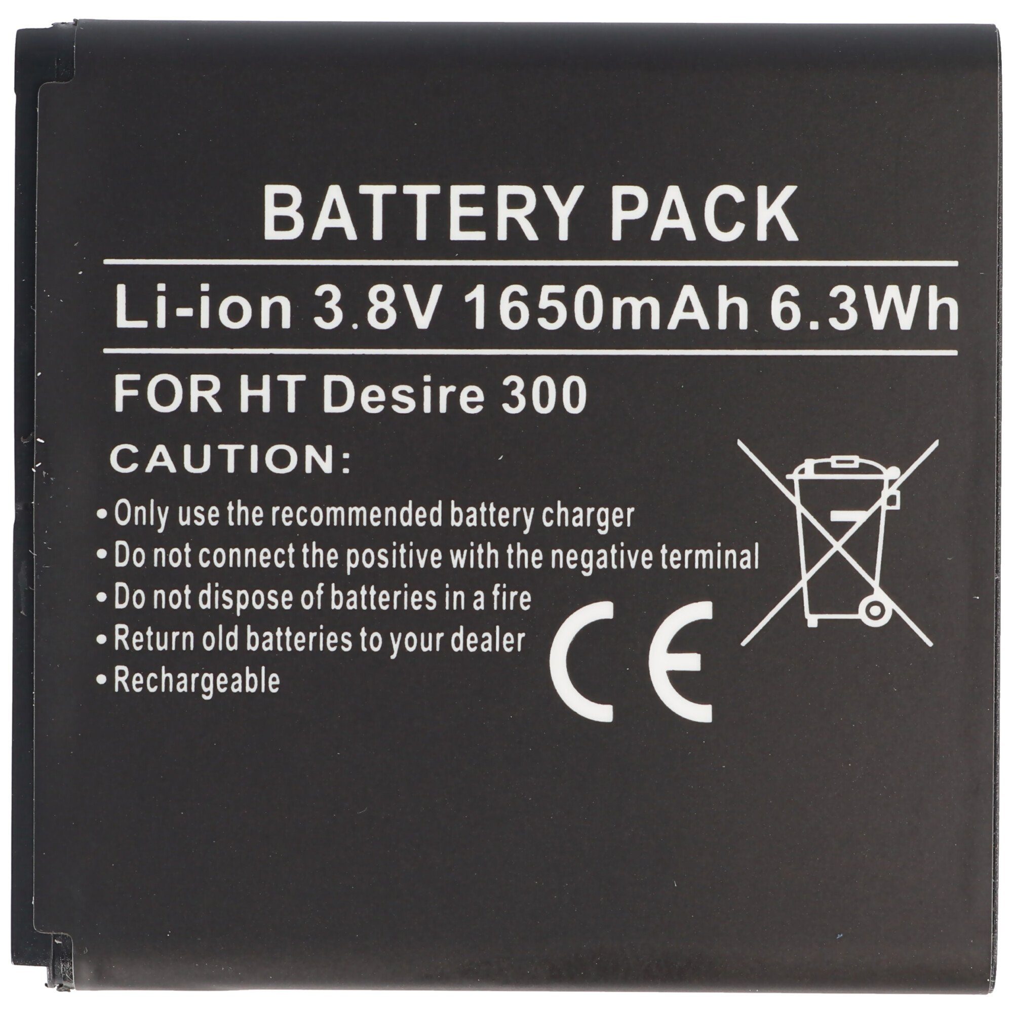 Akku passend für HTC Desire 300, Li-Ion, 3,8V, 1650mAh, 6,3Wh Akku