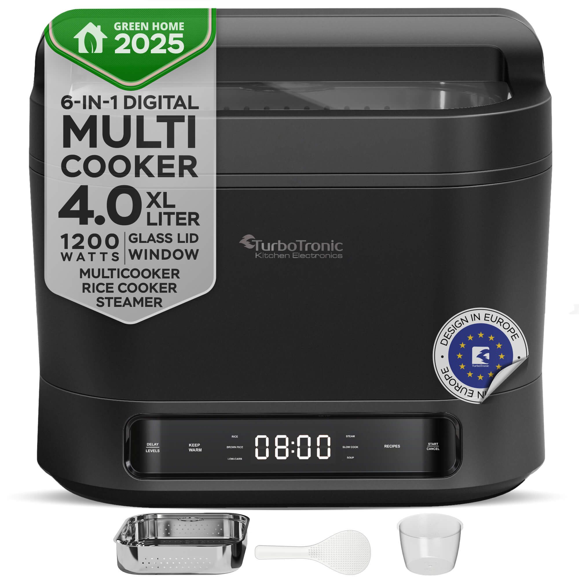 TurboTronic by Z-Line Multikocher elektirscher Dampf- und Schongarer Reiskocher Slow Cooker Multivarka, 1200 W, 4 l Schüssel, vielseitige Programme, Schnellkochtopf, Low Carb, Antihaftbeschichtung