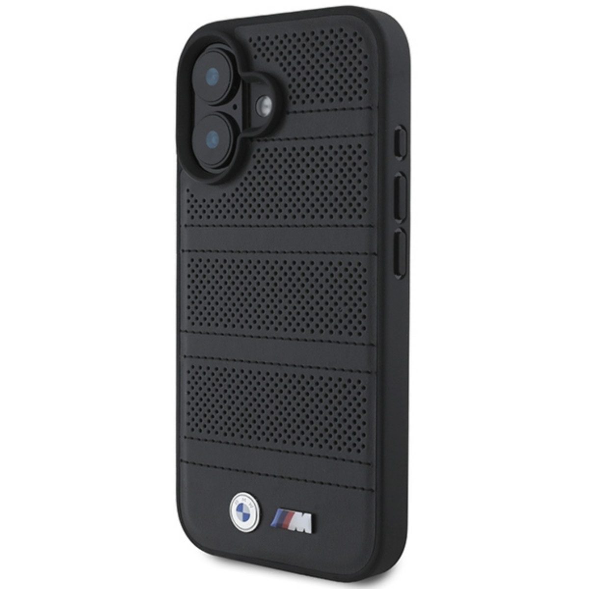 BMW Handyhülle Perforated Line mit Magnetfunktion Kompatibel mit iPhone 16 Schwarz 6,1, Perforierte Hülle mit Ziernaht Magnetfunktion und sportlicher Optik