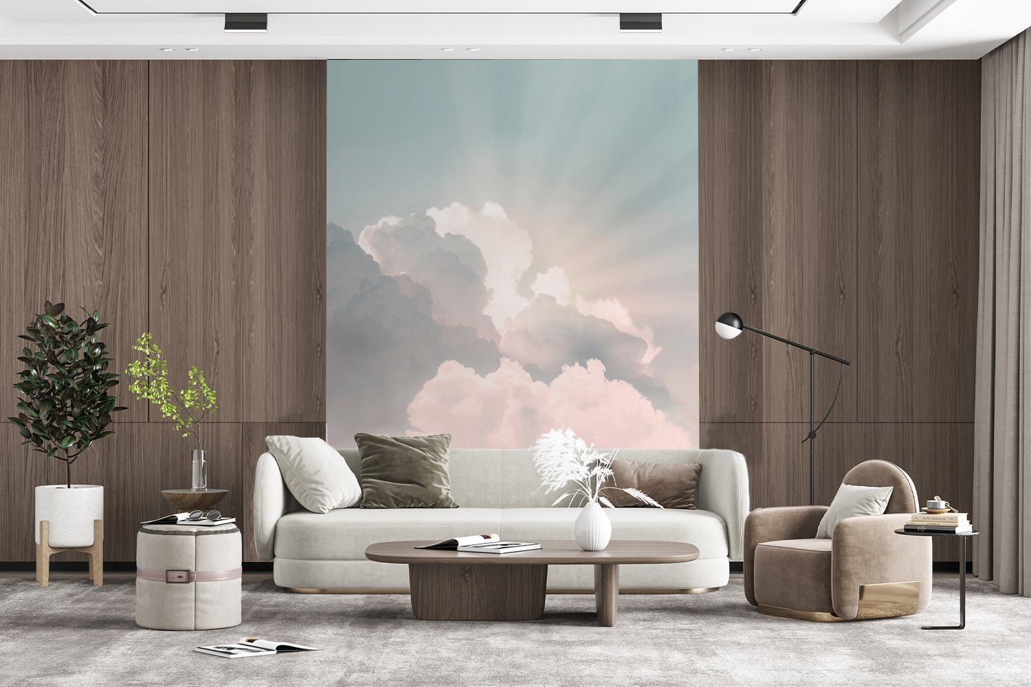 St), Wohnzimmer, - für Wolken Montagefertig bedruckt, Fototapete MuchoWow - Natur, Vinyl (4 Sonne - Wandtapete Matt, Tapete Himmel