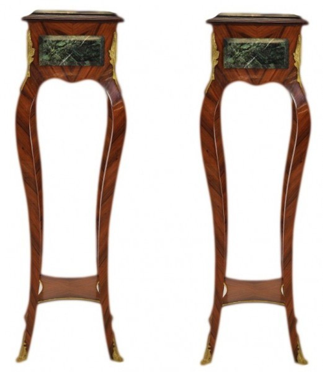 Casa Padrino Beistelltisch Barock Säulen Set mit Marmorbesatz Mahagoni Braun - Beistelltisch Set - Säule (2 Stk) | Ablagetische