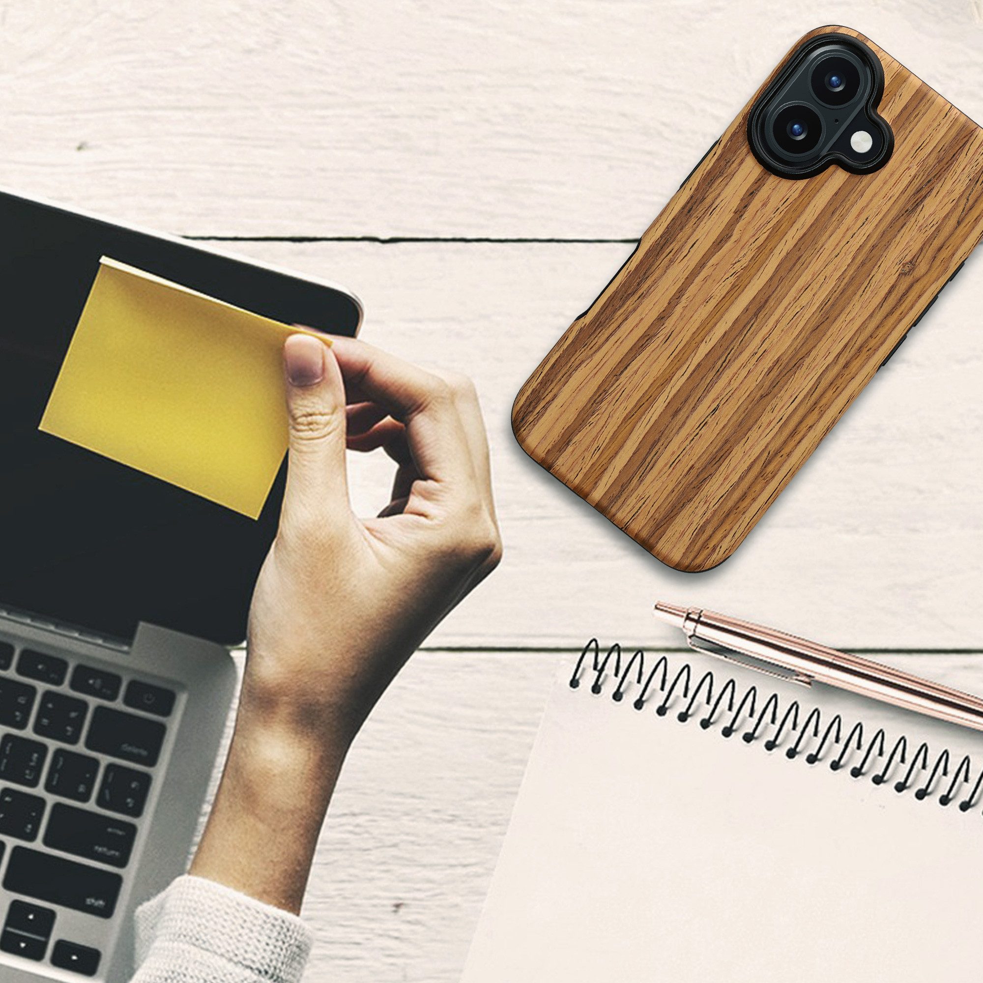 kwmobile Smartphone-Hülle Hülle für Apple iPhone 16, Handy Case Cover Holz Schutzhülle - Holz Maserung Design