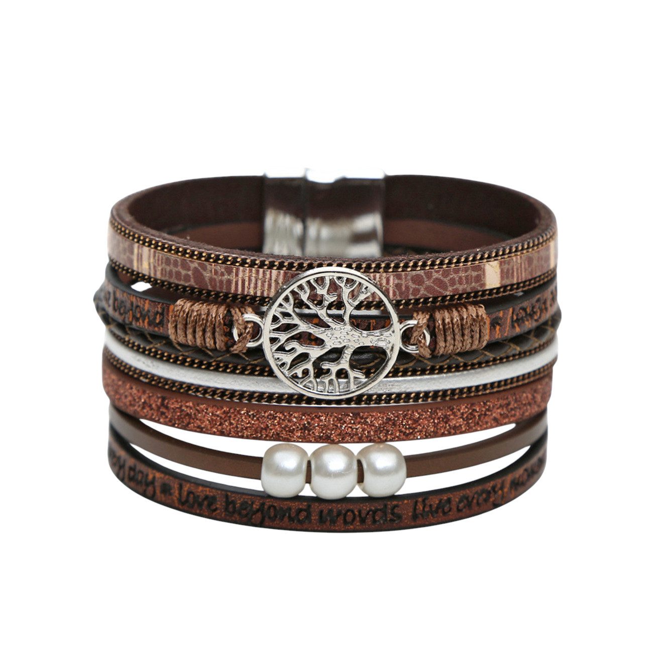 KARMA Armband Damen Wickelarmband mit Lebensbaum Anhänger (Damenschmuck Armschmuck, Boho Schmuck in verschiedenen Farben), Magnetverschluss, PU-Leder Armband mit Spruch
