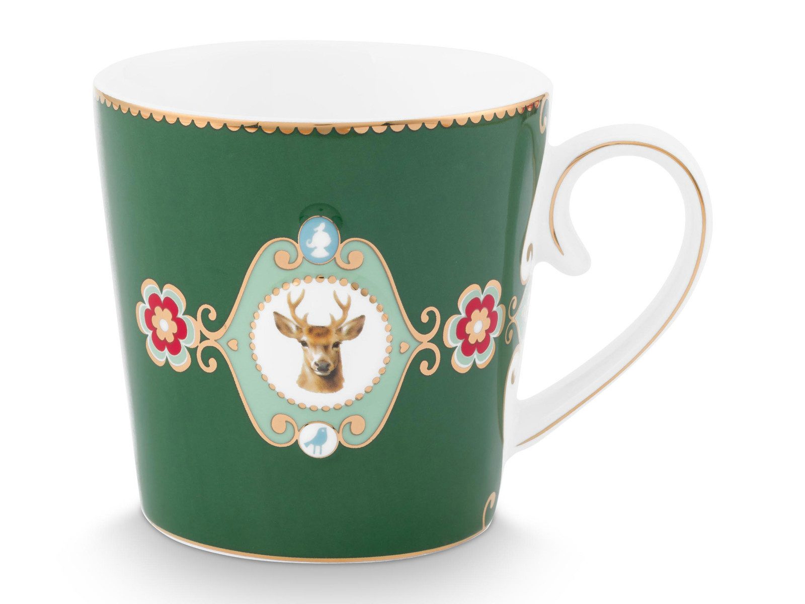 PiP Studio Tasse Love Birds Medaillon Hirsch Tasse dunkelgrün 0,3l, Porzellan