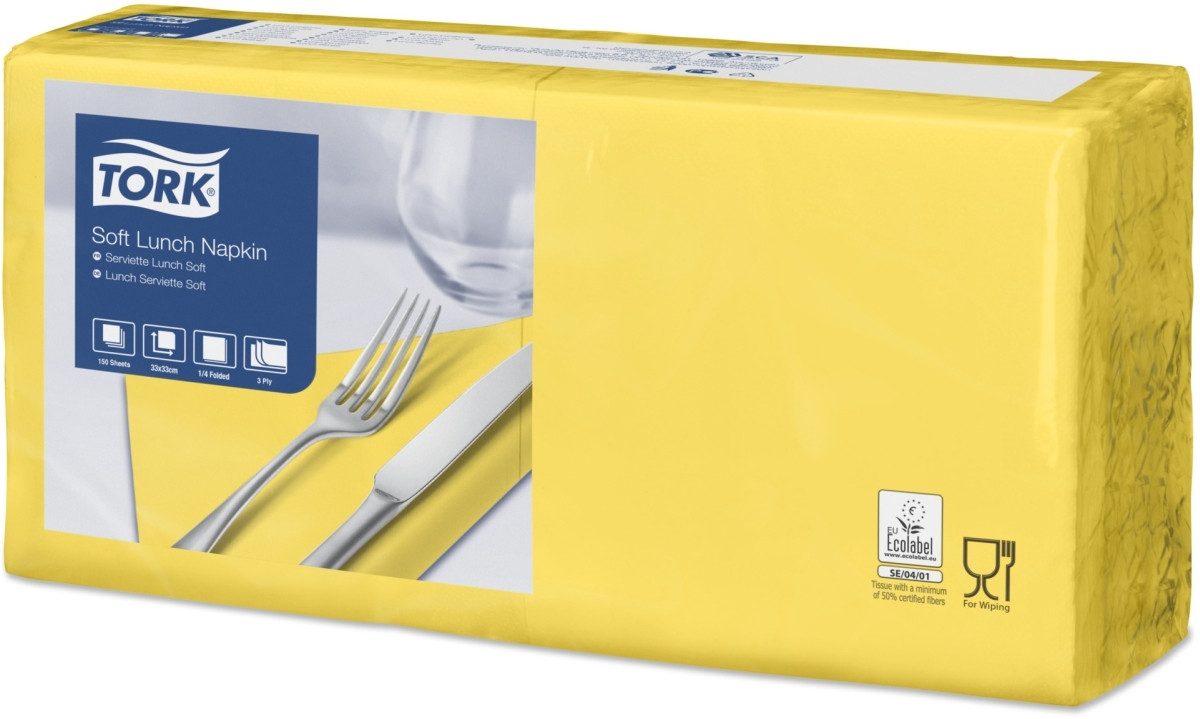 TORK Geschirr-Set Lunchservietten Advanced 33x33cm 1/4 Falz 3-lagig gelb VE=150 Stück