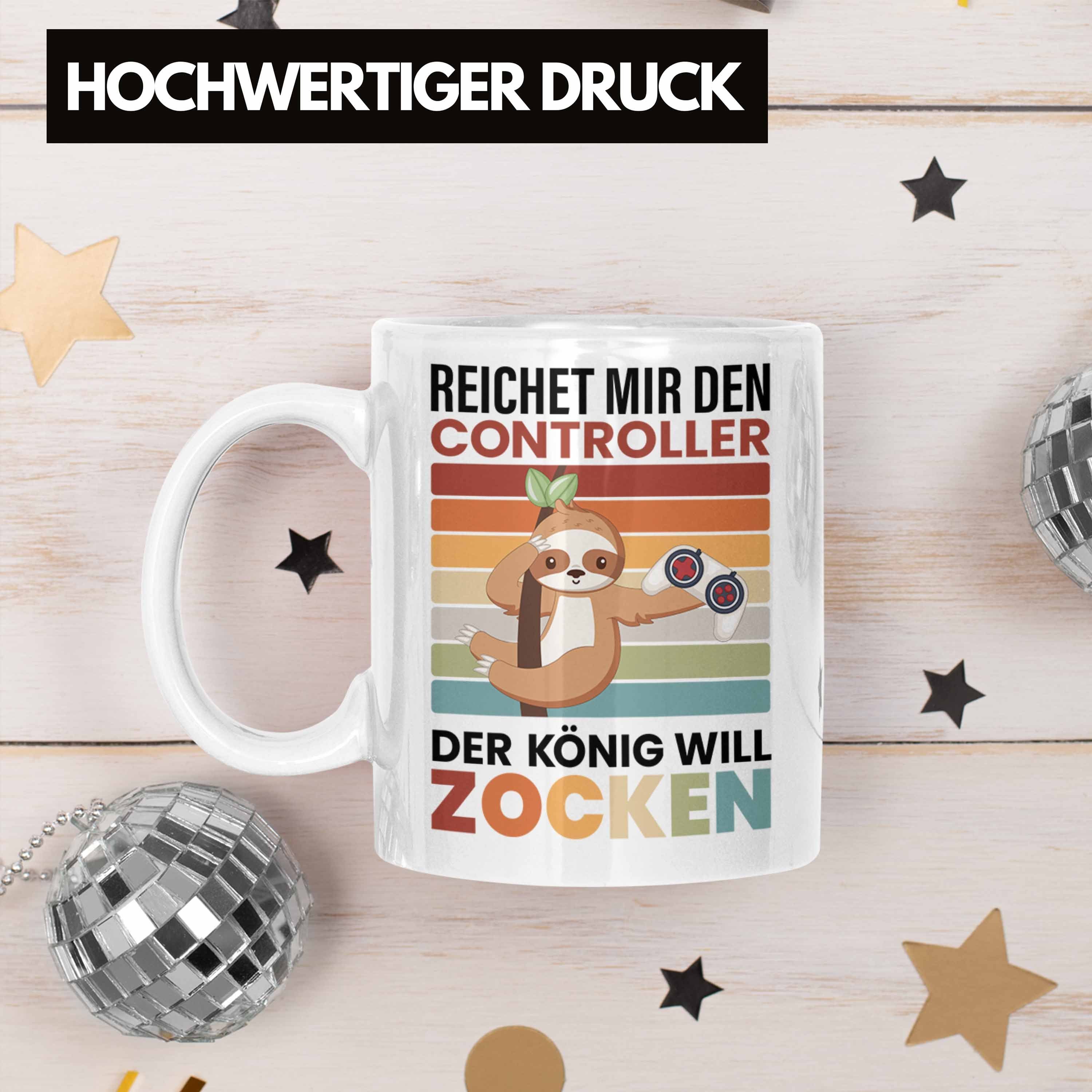 Controller Gamer Geschenkidee Grafik Jungs Zocker Faultier Zocken - König Reichet Weiss Mir Jungen Trendation Trendation den Tasse Tasse Geschenk