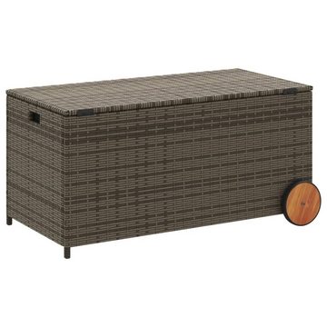 vidaXL Gartenbox Gartentruhe mit Rollen Grau 190L Poly Rattan