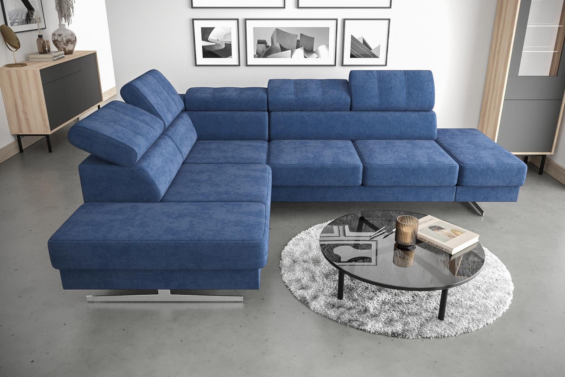 Luxus Ecksofa, Ecksofa JVmoebel Polsterung Möbel Form L Textil Sofa Blau Couch Design