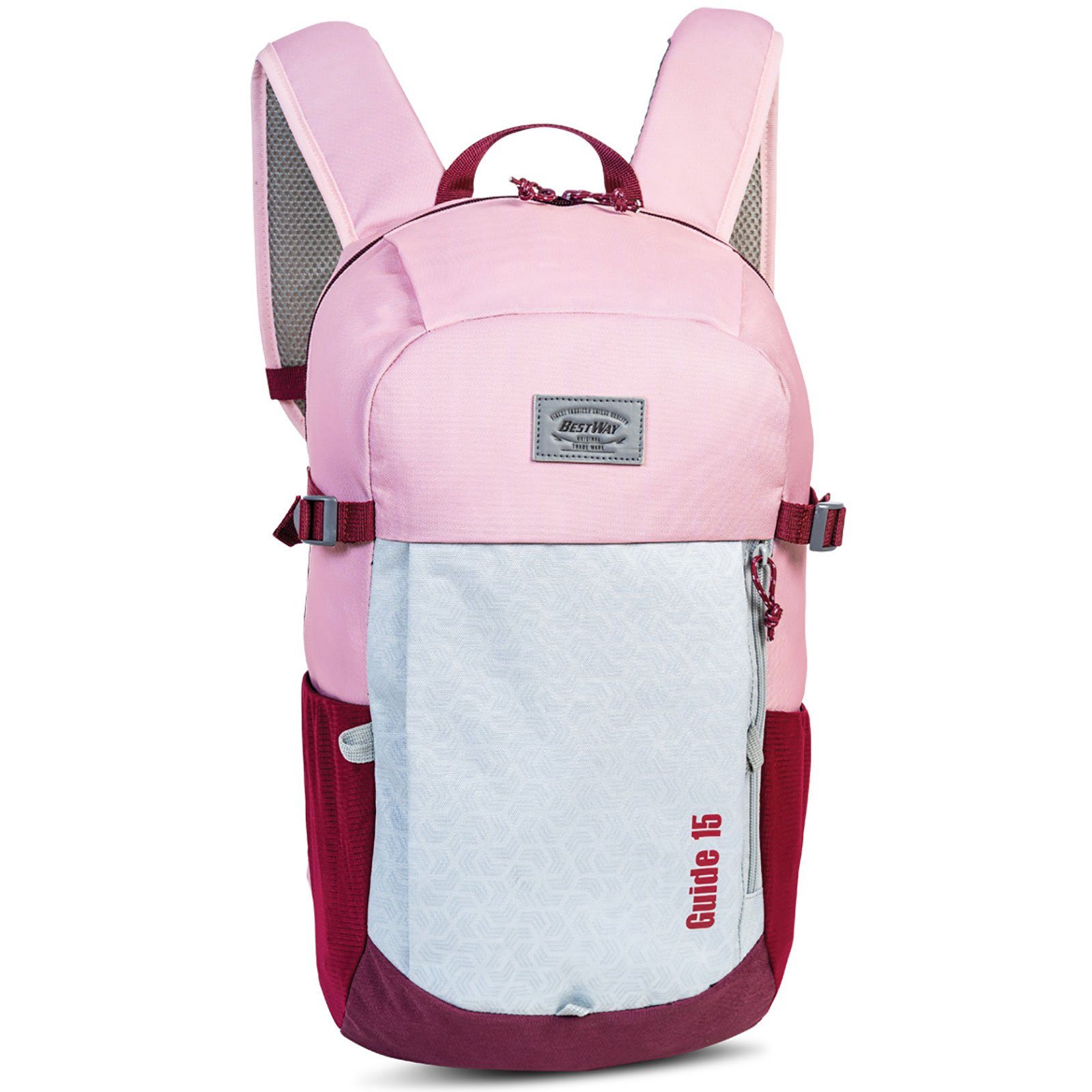 47cm Freizeitrucksack Rucksack fabrizio® rot rosafarbener Bequeme, hoch, Bestway rosa, (Freizeitrucksack), verstellbare ca. unisex Schultergurte Freizeitrucksack Polyester,