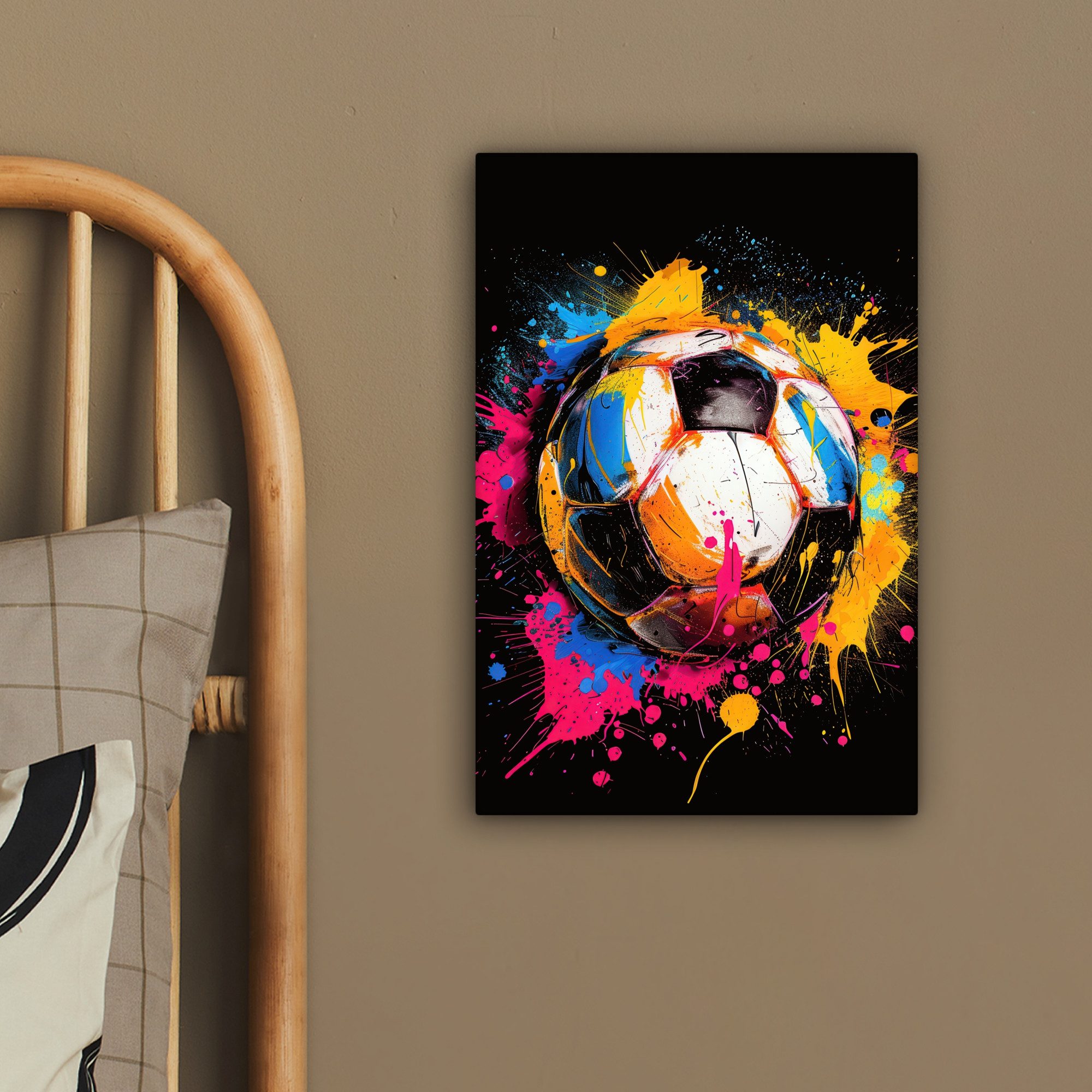 OneMillionCanvasses® Leinwandbild Graffiti - Sport - Fußball - Farbe - Ball, Fotodruck (1 St), Wandbild, Deko Schlafzimmer Wohnzimmer Flur 20x20 cm – Bild 4 von 5