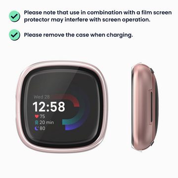 kwmobile Smartwatch-Hülle 2x Hülle für Fitbit Versa 4 / Sense 2, Fullbody Fitnesstracker Glas Cover Case Schutzhülle Set