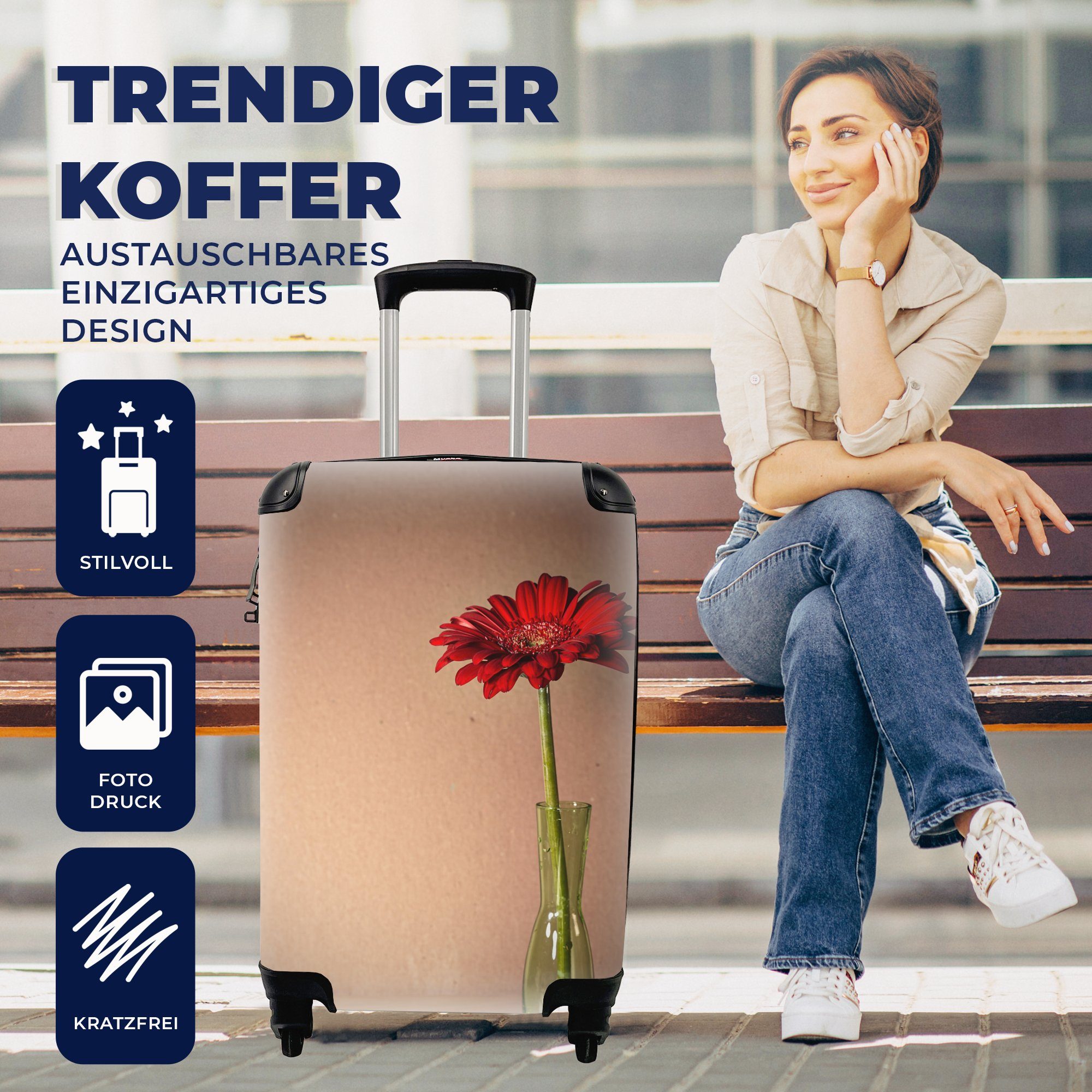 Reisetasche Ferien, Handgepäckkoffer für Rollen, rollen, 4 - - Trolley, MuchoWow Reisekoffer Stilleben, mit Blume Handgepäck Vase