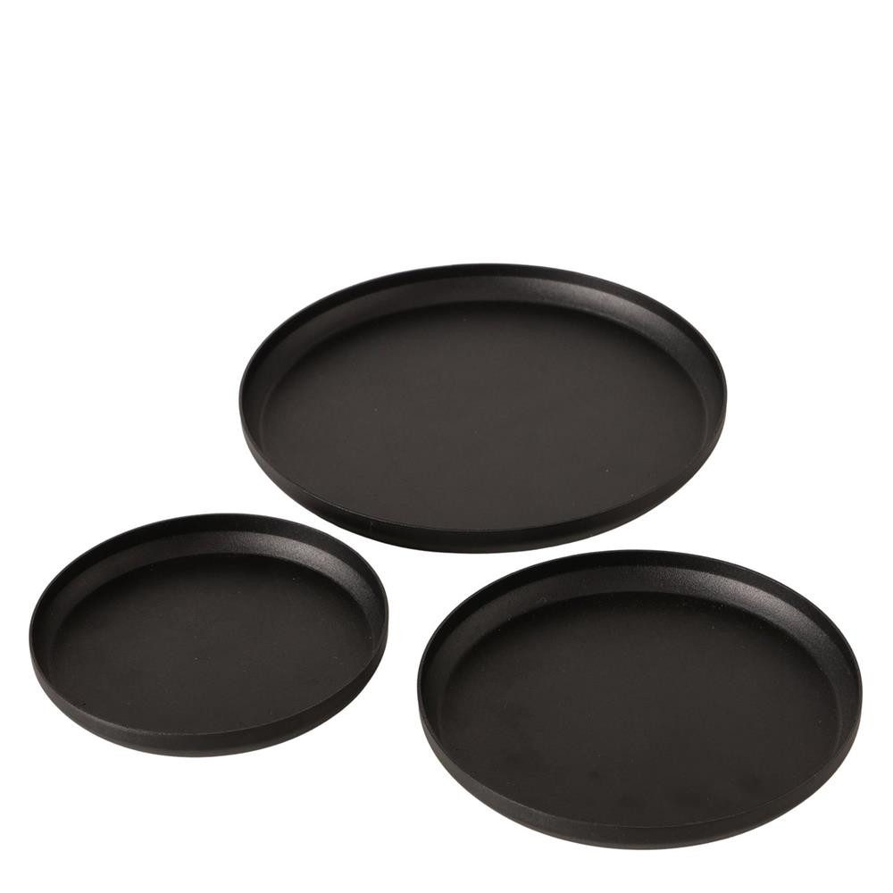 BOLTZE Kerzentablett Kerzenteller Mio 3er Set Metall schwarz, skandinavisch, matt, für Stumpenkerzen geeignet, Tischdeko