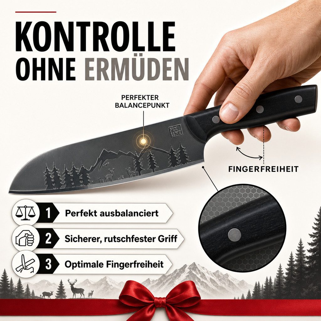 FIXLINE Gemüsemesser Santokumesser 18cm Black Forest Edition Profi-Küchenmesser, Perfekte Geschenkidee – Bild 3 von 5
